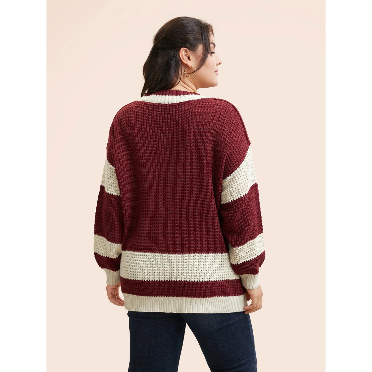 Plus Size Colorblock Contrast Textured Patched Pocket Cardigan Scarlet Women Casual Loose Long Sleeve Everyday Cardigans BloomChic 26/4X Product Image