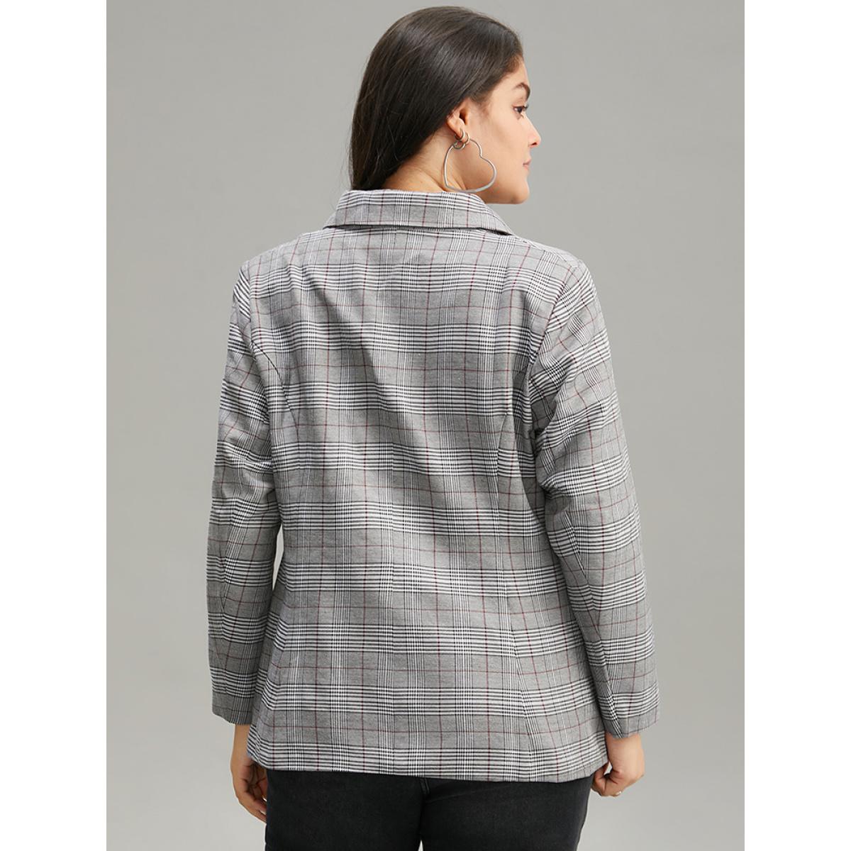 Plus Size Plaid Lapel Collar Pocket Button Up Blazer Gray Women Dailywear Plaid Button Sleeve Long Sleeve Lapel Collar 22-24/3X Pocket Casual Blazers BloomChic Product Image