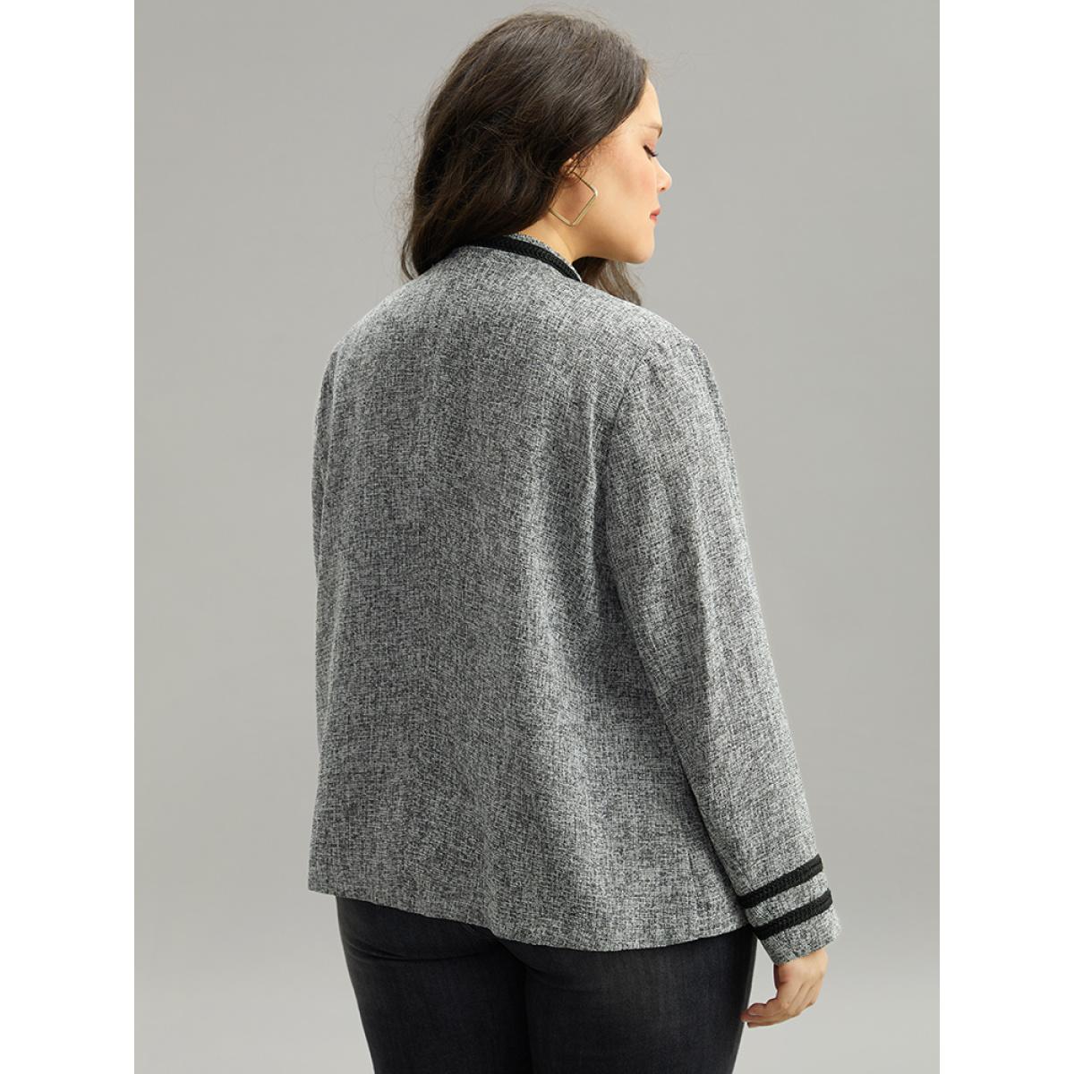 Plus Size Textured Metal Detail Contrast Trim Coat Women DimGray Elegant Texture Ladies Everyday Winter Coats BloomChic 28/5X Product Image