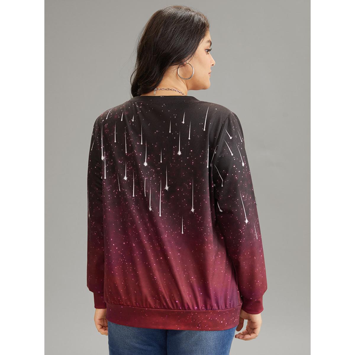 Plus Size Ombre Star Print Round Neck Sweatshirt Women Multicolor Casual Printed Round Neck Dailywear Sweatshirts BloomChic 22-24/3X Product Image