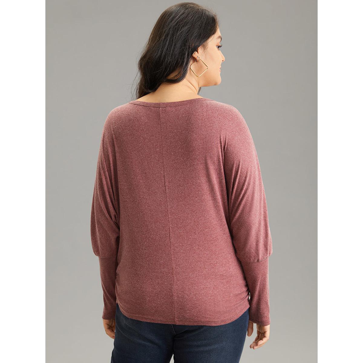 Plus Size Solid Heather Keyhole Batwing Sleeve T-shirt Russet Women Casual Plain Plain Keyhole Cut-Out Everyday T-shirts BloomChic 22-24/3X Product Image