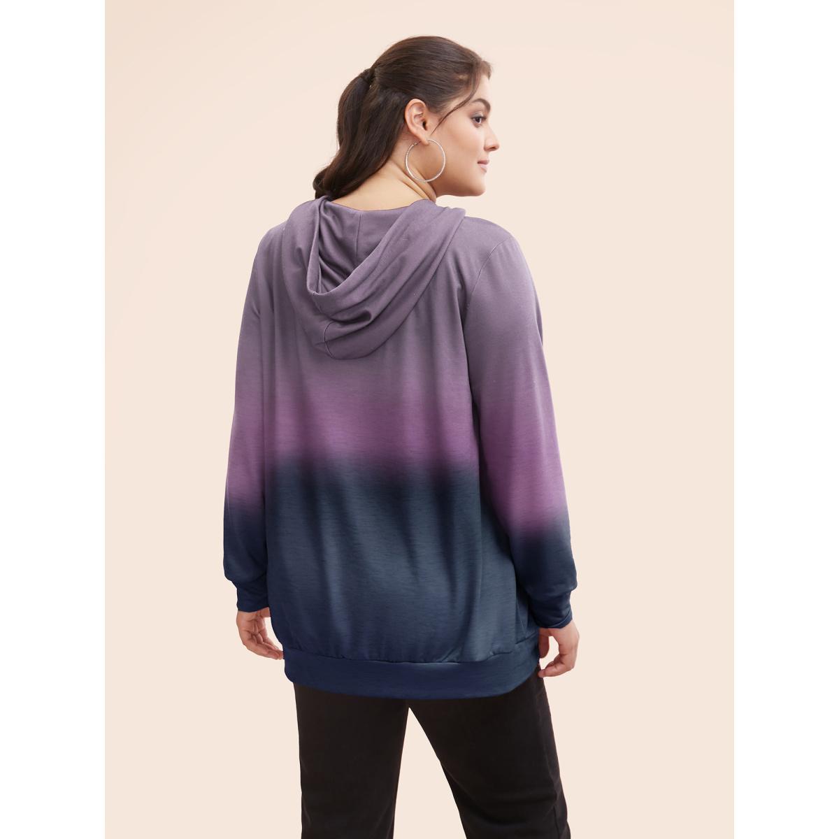 Plus Size Ombre Pocket Drawstring Hooded Sweatshirt Women Mauve Leisure Elastic cuffs Hooded Casual Sweatshirts BloomChic 18-20/2X Product Image