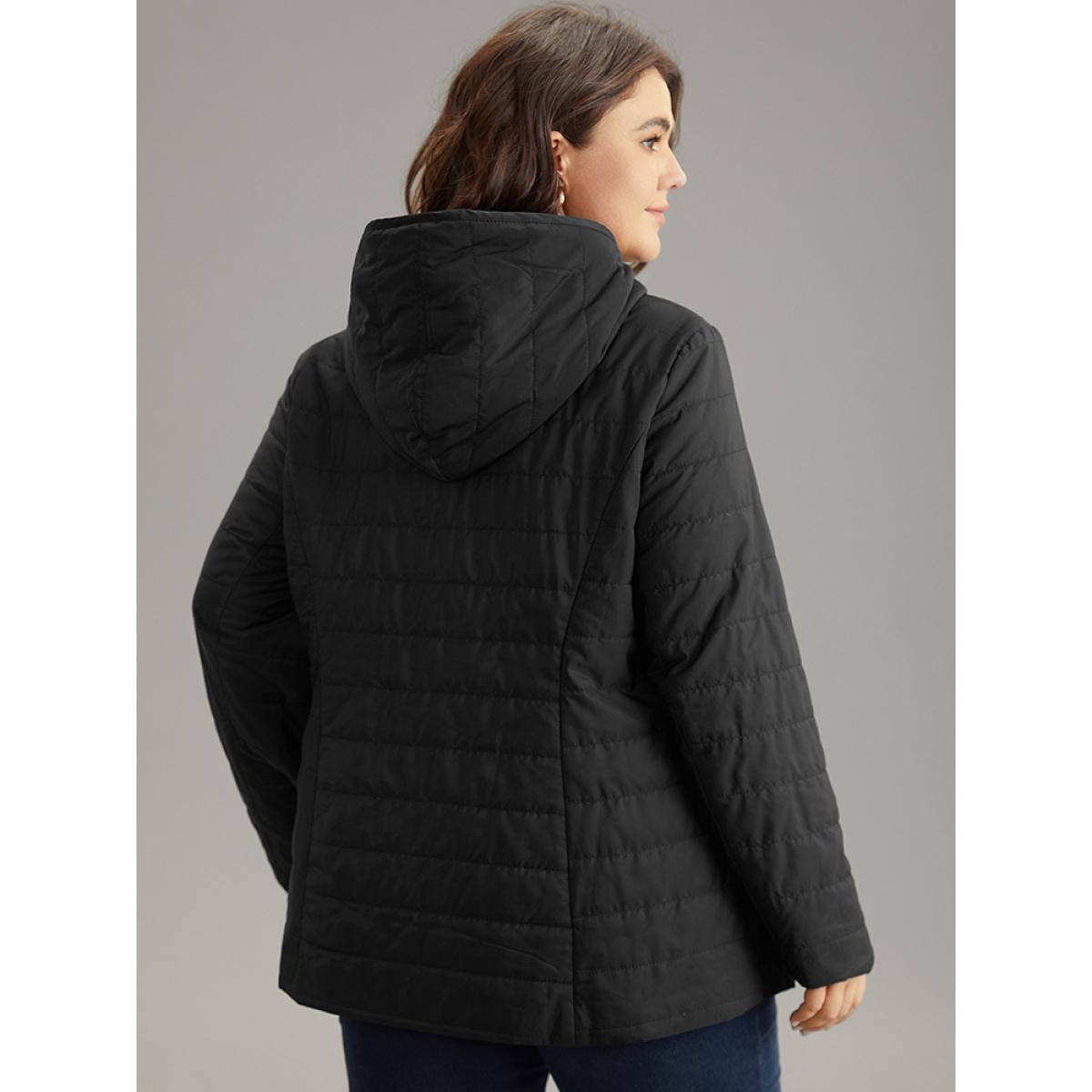 Plus Size Drawstring Patchwork PU Leather Zipper Jacket Women Black Casual Lined Ladies Everyday Winter Coats BloomChic 22-24/3X Product Image