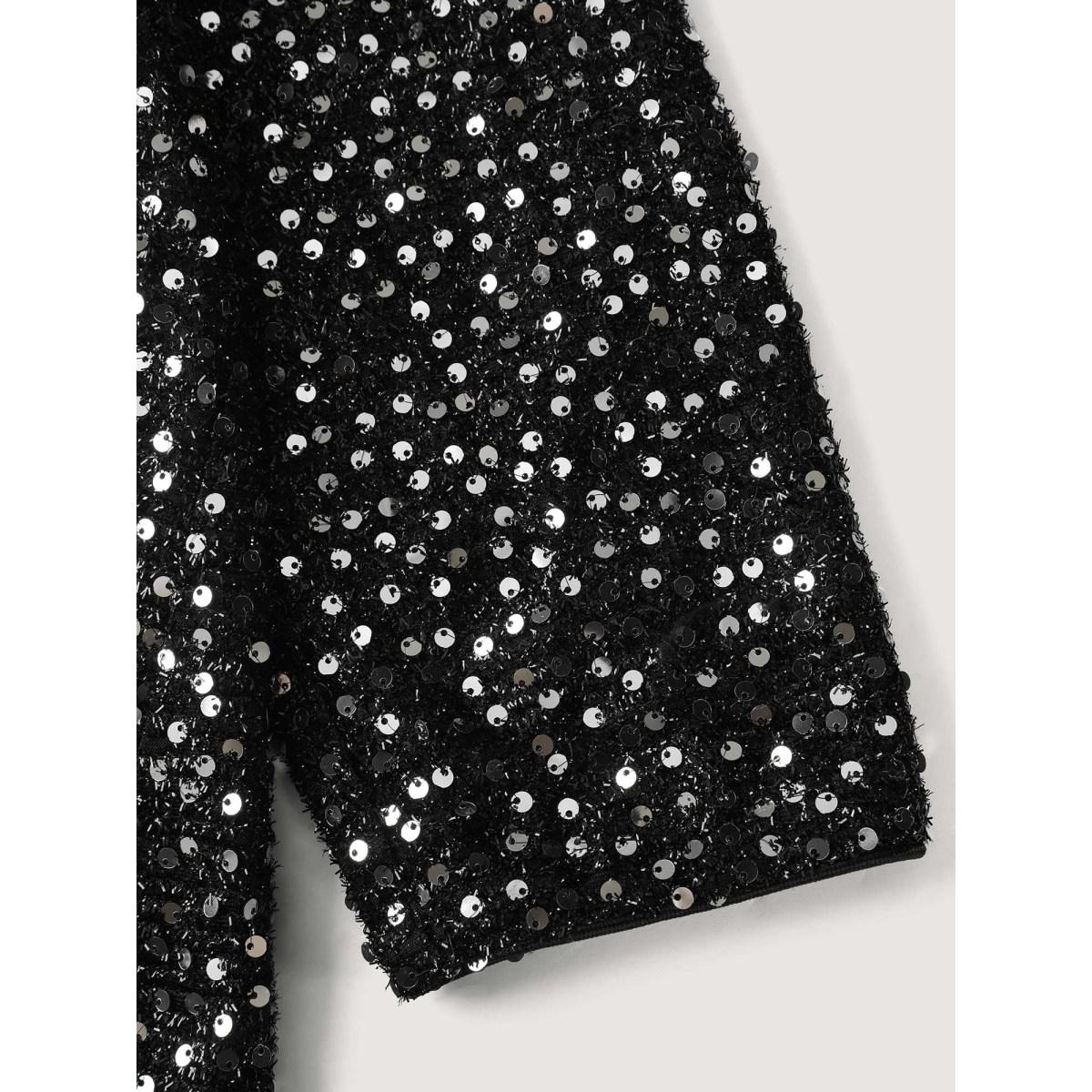 Plus Size Sequin Bowtie Cropped Coat Women Black Party&Cocktail Tie knot Ladies Party Winter Coats BloomChic 30/6X Product Image