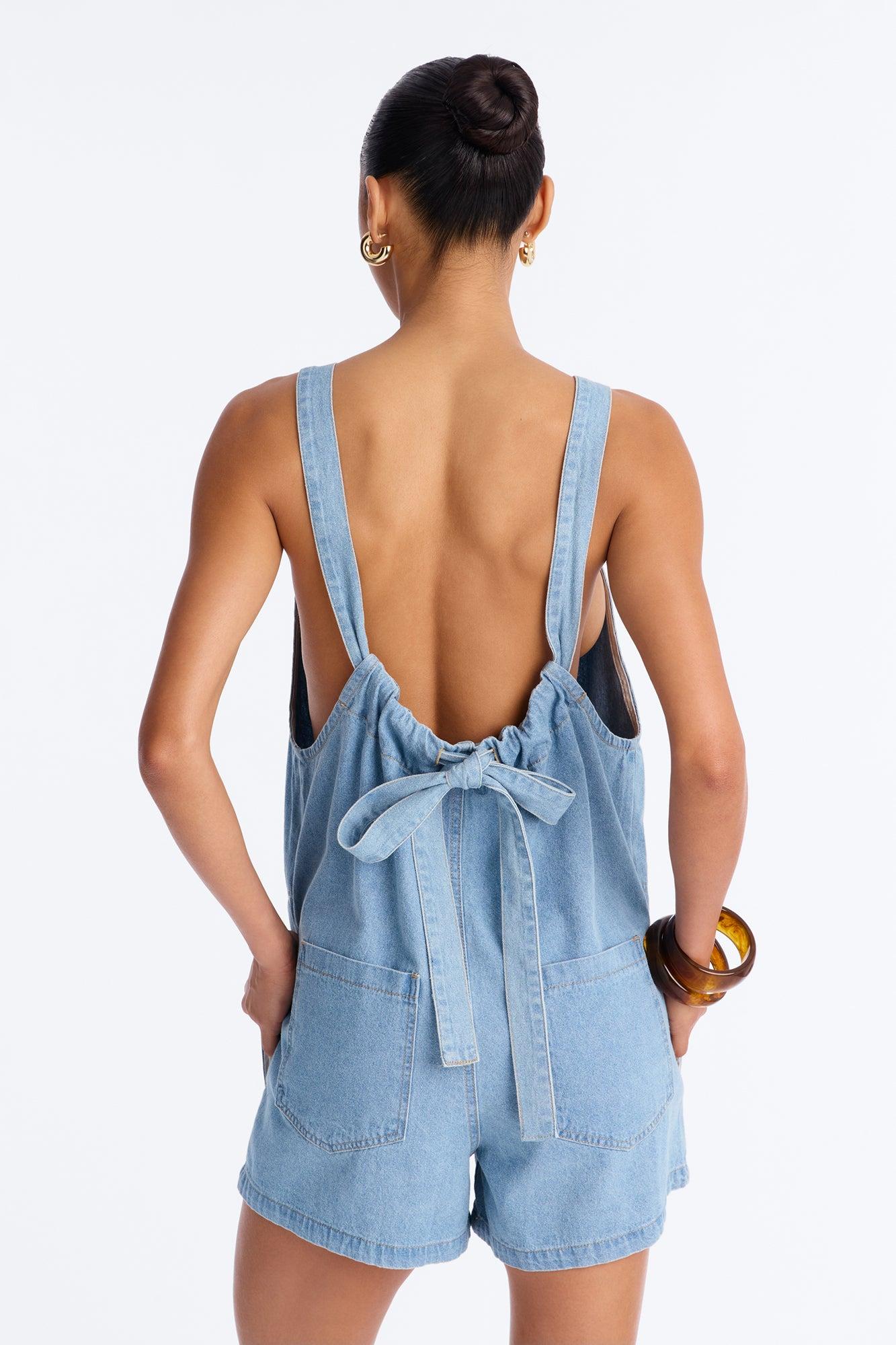 Katya Denim Tie Back Romper - Light Wash Female Product Image