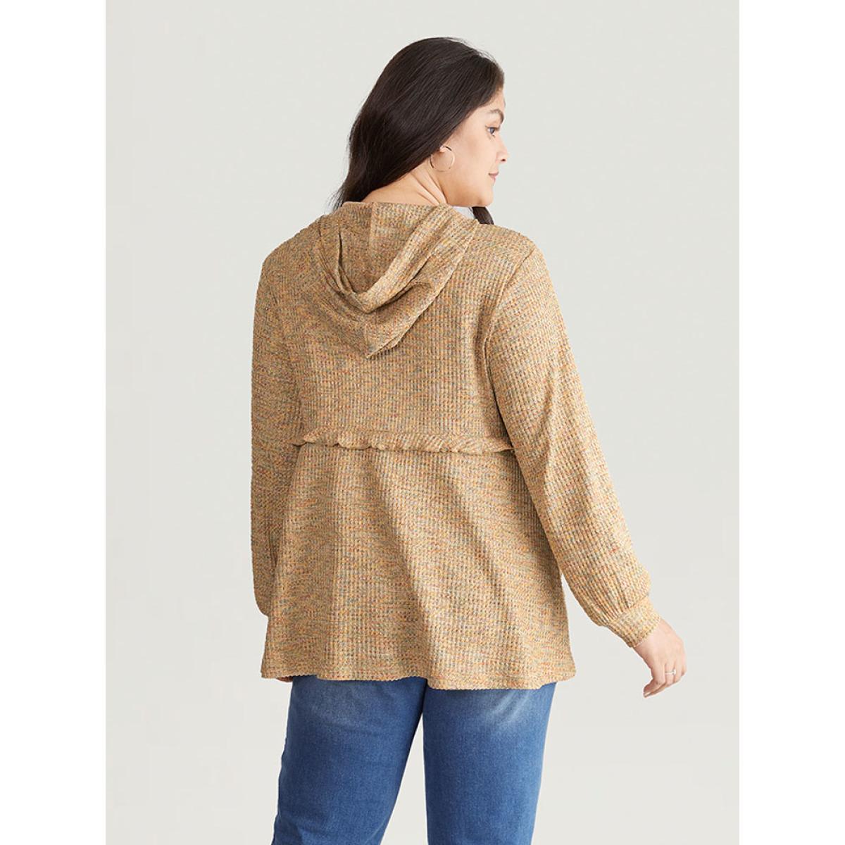 Plus Size Waffle Knit Ruffles Hooded Sweatshirt Women Multicolor Casual Texture Hooded Dailywear Sweatshirts BloomChic 22-24/3X Product Image