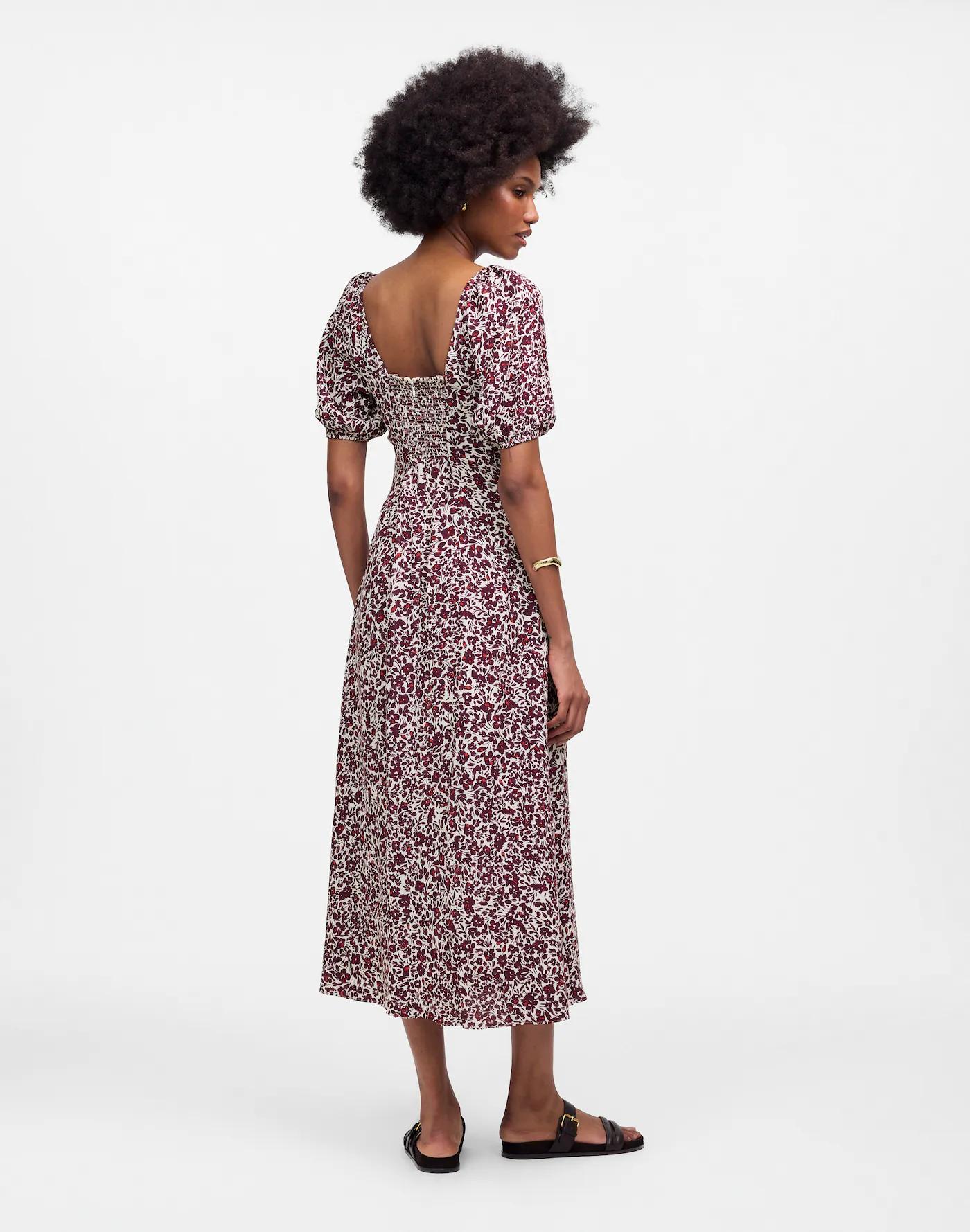 Puff Sleeve Sweetheart Midi Dress in Floral Product Image