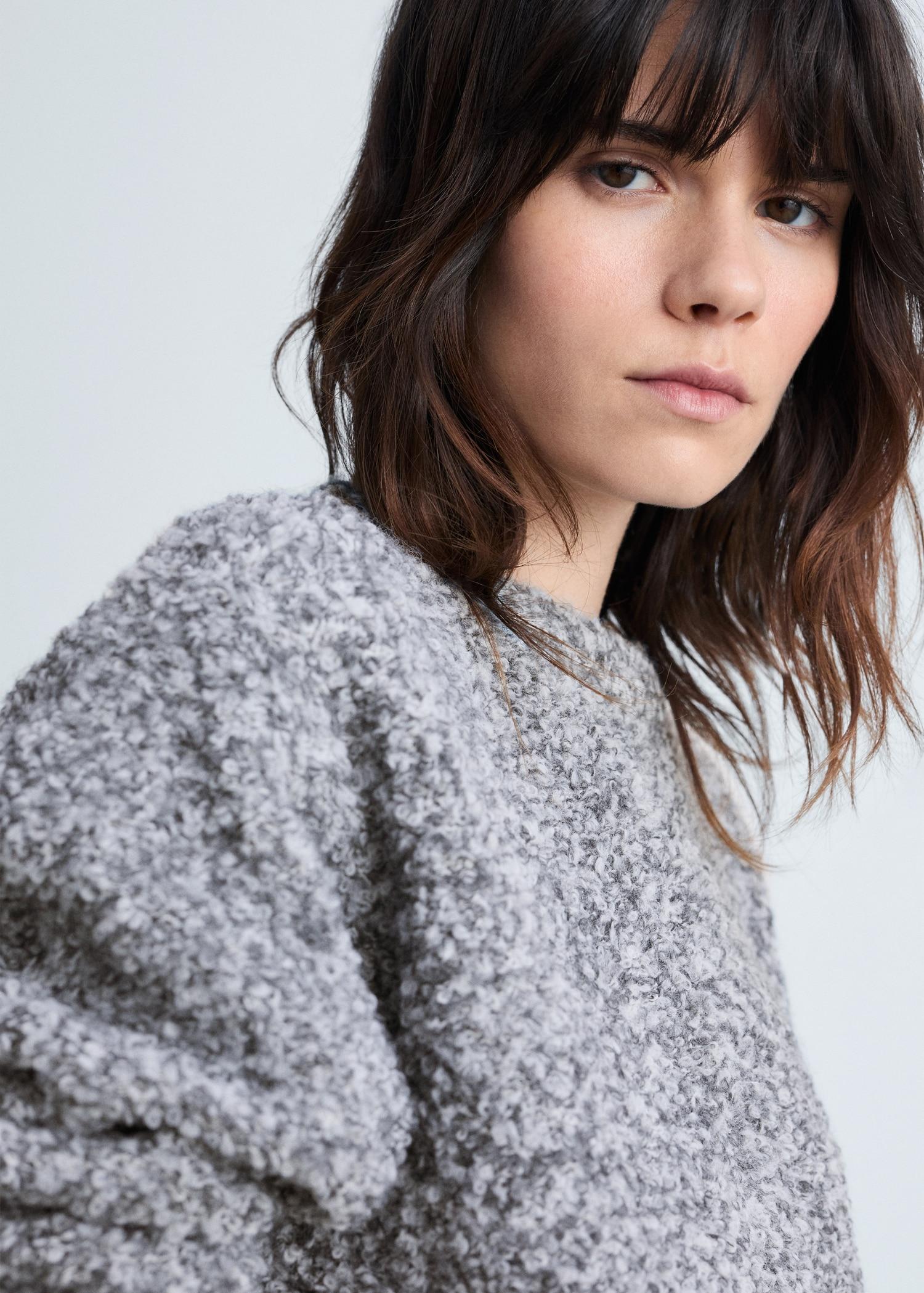 Round-neck bouclé sweater - Women | MANGO USA Product Image