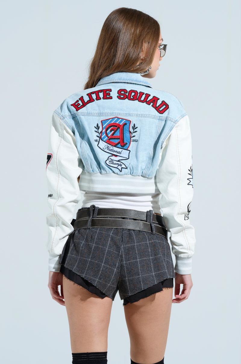 OFF CAMPUS DENIM CROP BOMBER Product Image