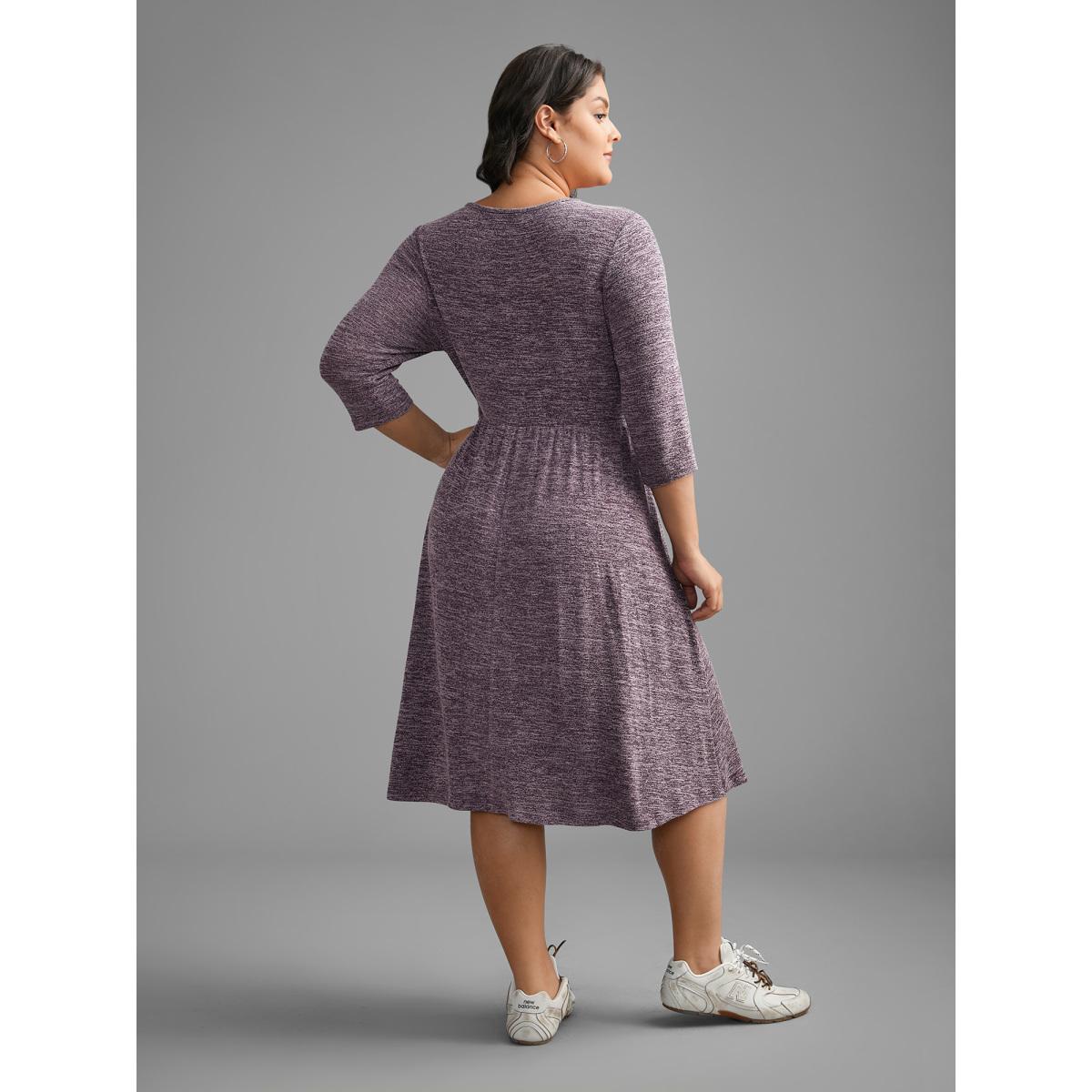 Plus Size Solid Heather Button Up Knit Dress Deeppurplered Women Casual Button Knit Dresses Bloomchic 28/5X Product Image