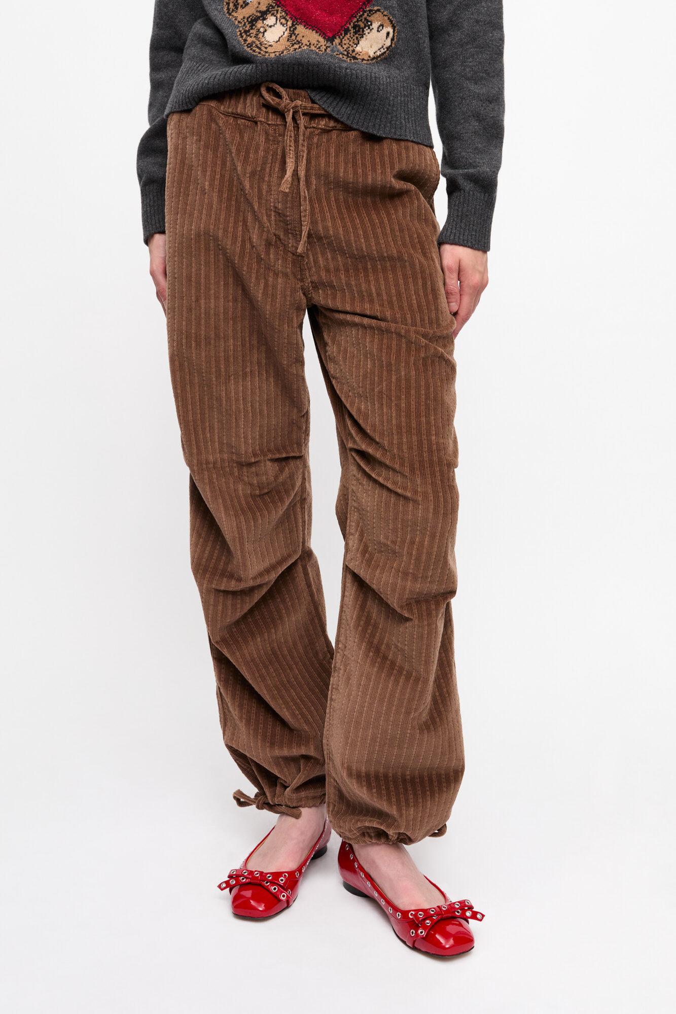 Brown Corduroy Drawstring Pants Product Image