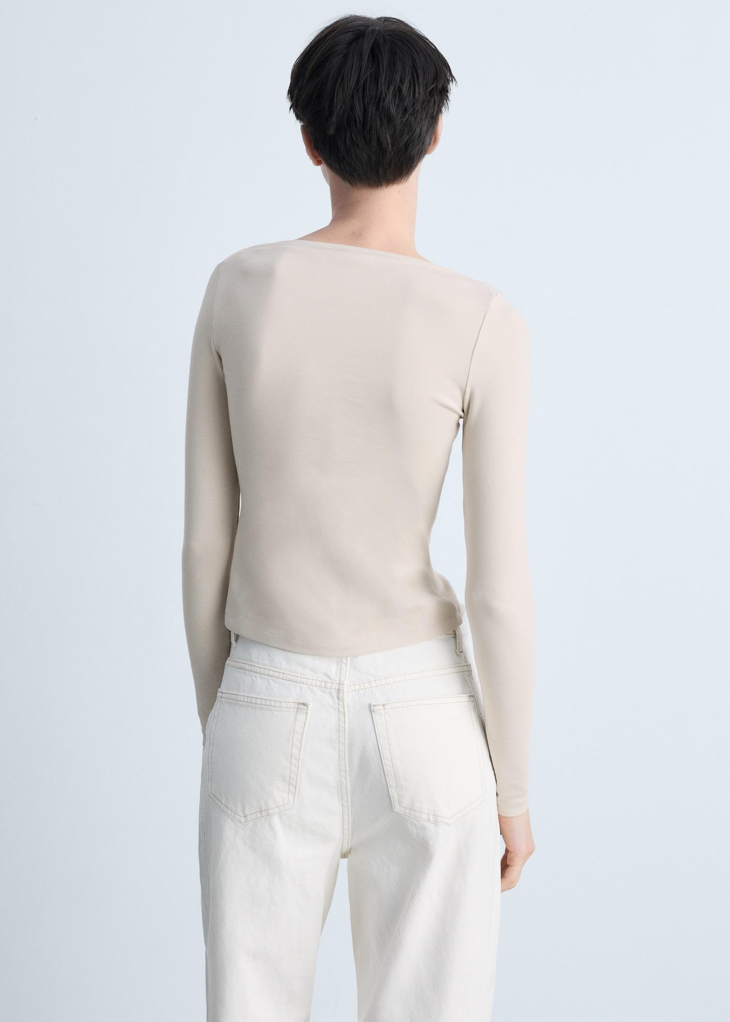 Cotton boat neck t-shirt - Women | MANGO USA Product Image