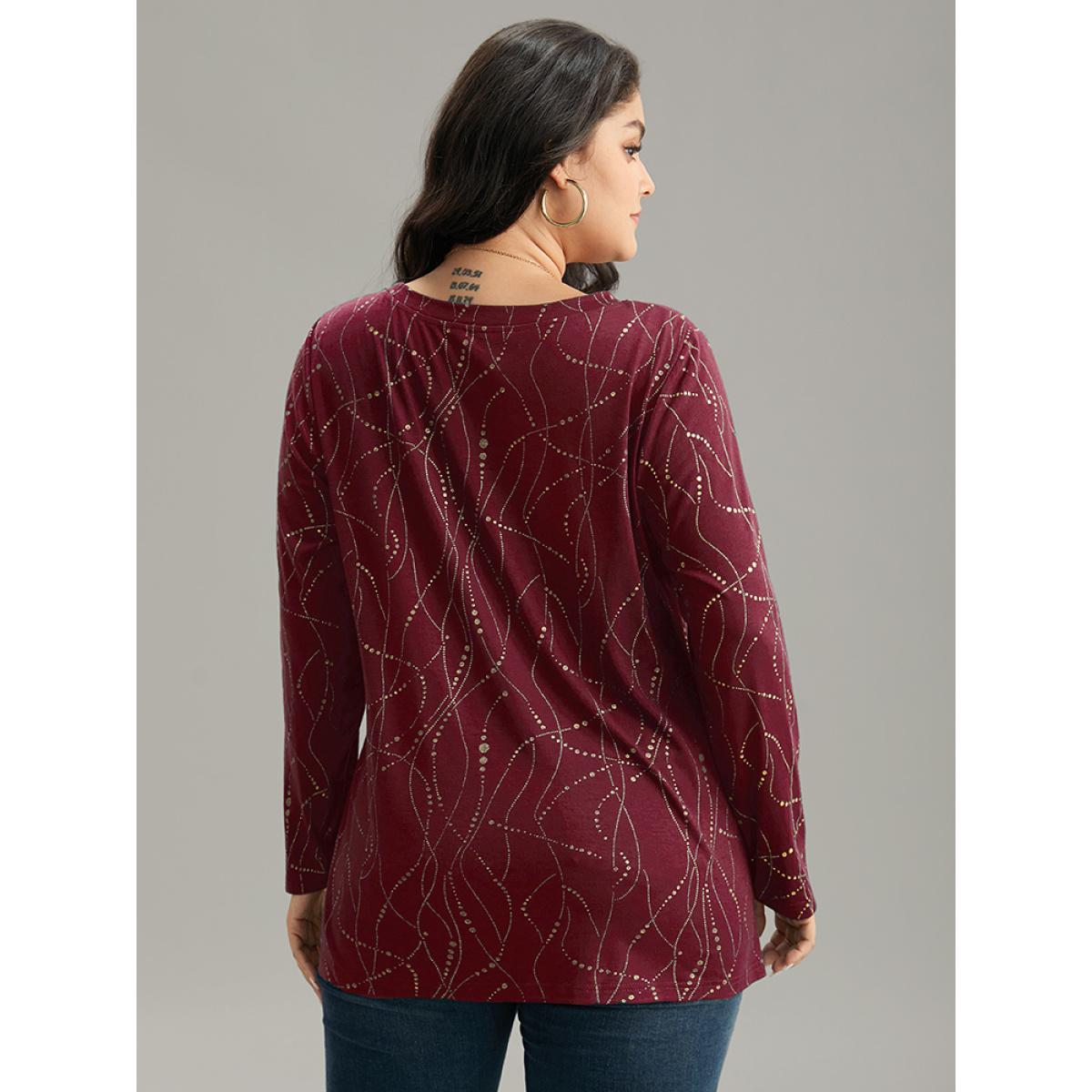 Plus Size Polka Dot Contrast Round Neck T-shirt Burgundy Women Leisure Contrast Polka Dot Round Neck Casual T-shirts BloomChic 10/M Product Image