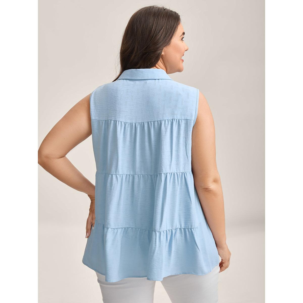 Plus Size Textured Button Placket Tiered Tank Top Women LightBlue Leisure Texture Shirt collar Casual Tank Tops Camis BloomChic 26/4X Product Image