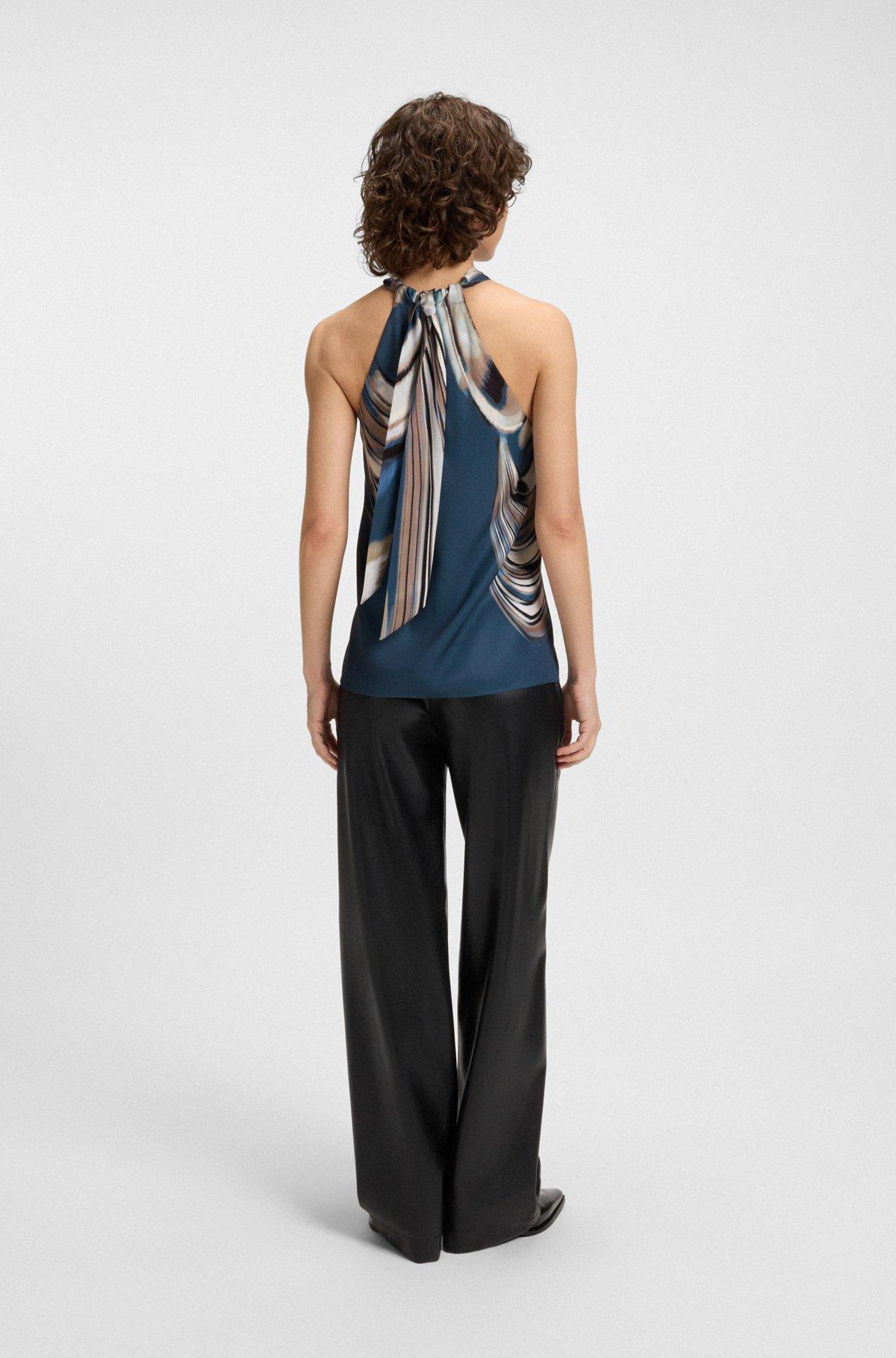 BOSS - Printed-twill top with tie neckline - Patterned Product Image