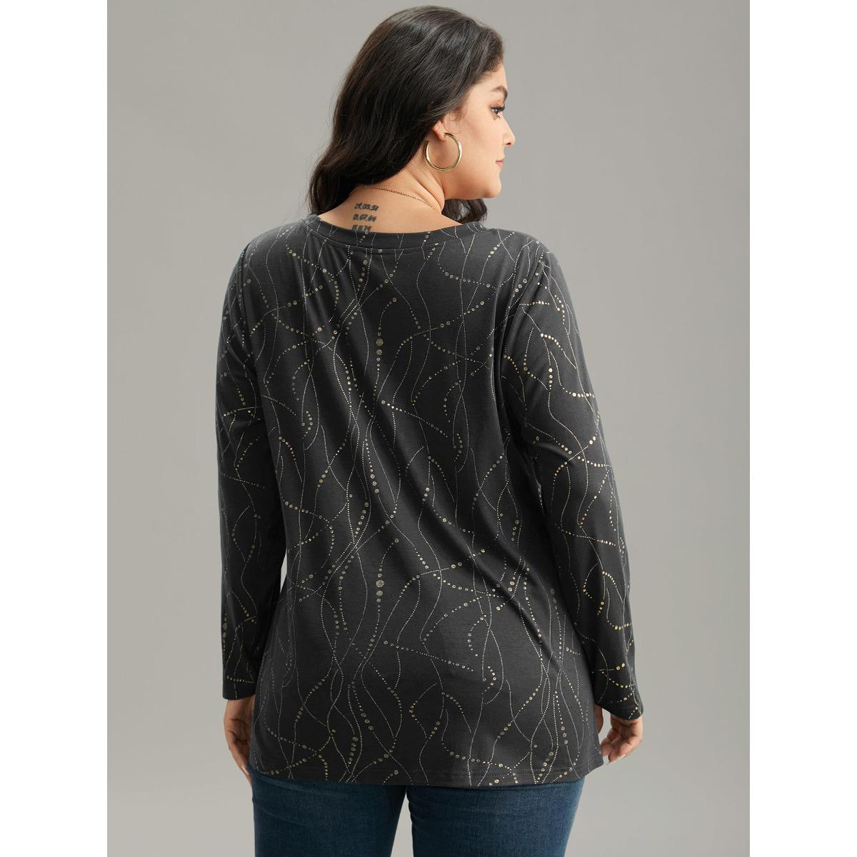 Plus Size Polka Dot Contrast Round Neck T-shirt DimGray Women Casual Contrast Polka Dot Round Neck Dailywear T-shirts BloomChic 28/5X Product Image