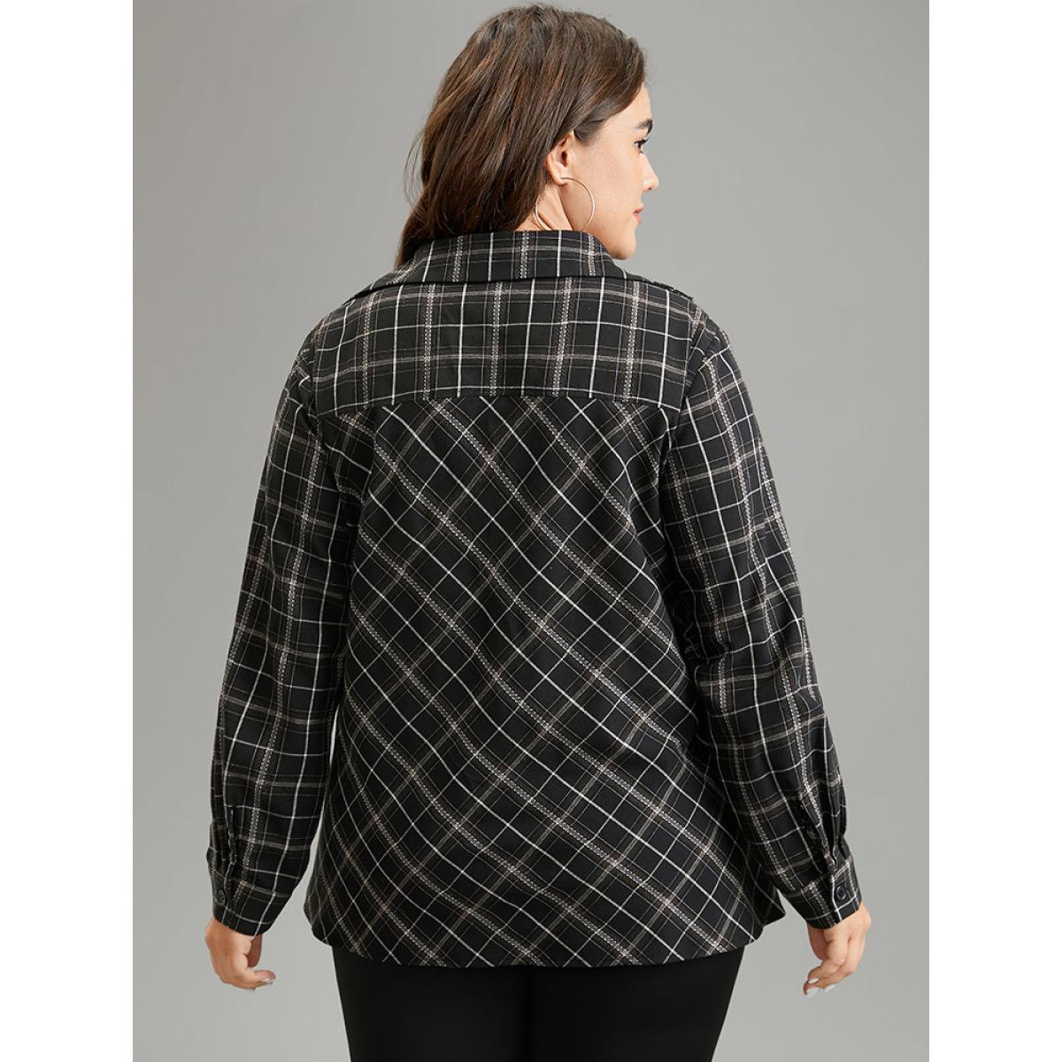 Plus Size Black Plaid Shirt Collar Twist Front Blouse Women Office Long Sleeve Shirt collar Work Blouses BloomChic 12/L Product Image