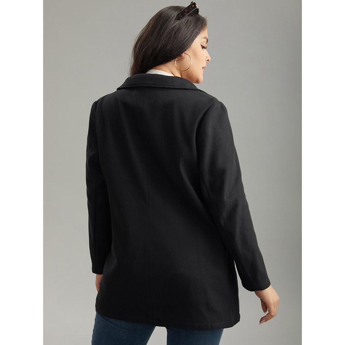 Plus Size Asymmetrical Neck Buckle Detail Zipper Coat Women Black Casual Texture Ladies Dailywear Winter Coats BloomChic 22-24/3X Product Image