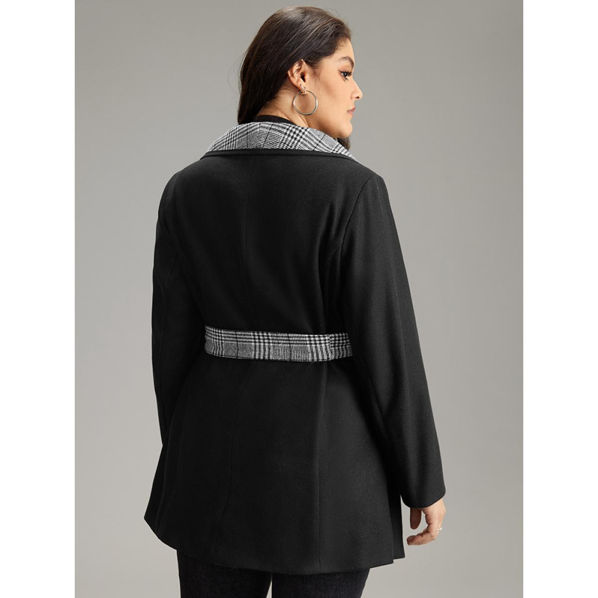 Plus Size Lapel Collar Patchwork Belted Contrast Coat Women Black Casual Lined Ladies Everyday Winter Coats BloomChic 28/5X Product Image