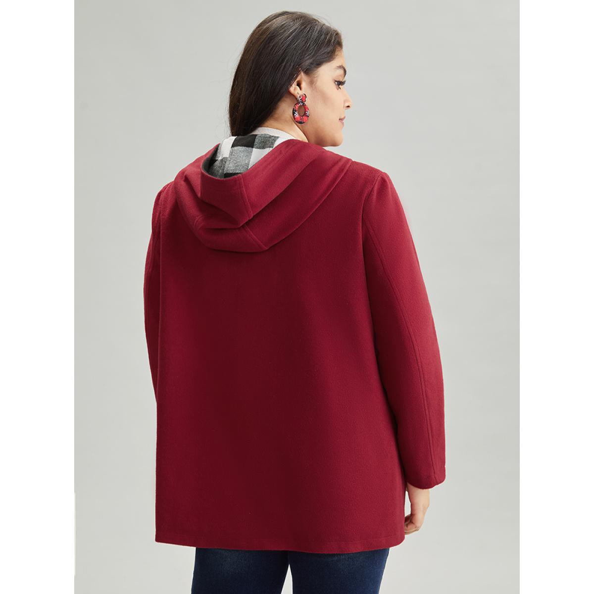 Plus Size Plaid Patchwork Hooded Duffle Button Coat Women Crimson Casual Lined Ladies Dailywear Winter Coats BloomChic 22-24/3X Product Image