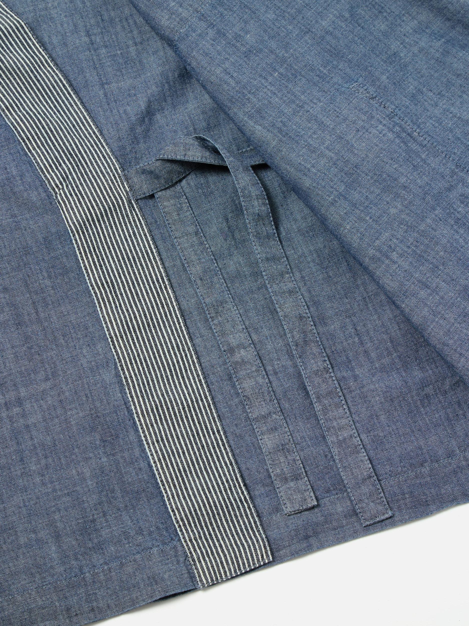 Universal Works Patched Kyoto Work Jacket in Indigo Chambray/Hickory Stripe Denim Product Image
