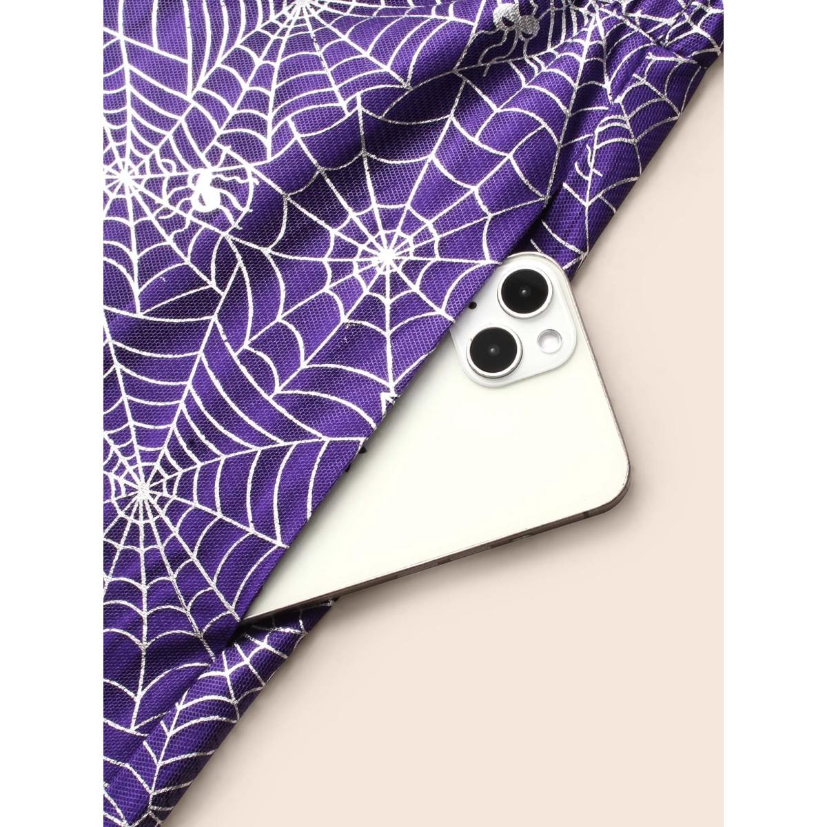 Plus Size Spiderweb Printed A-line Skirt Women BlueViolet Cocktail See through No stretch Side seam pocket Party Skirts BloomChic 10/M Product Image