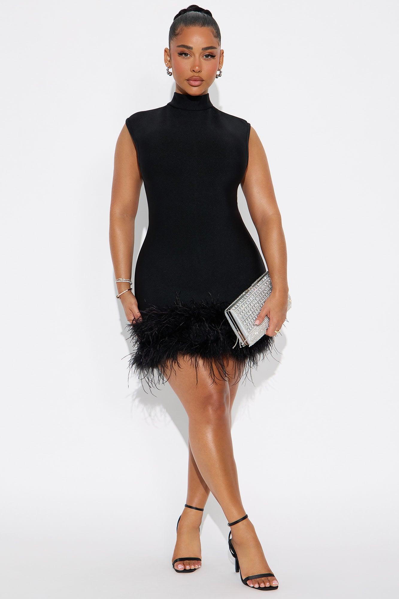 Kathleen Bandage Feather Micro Mini Dress - Black Product Image