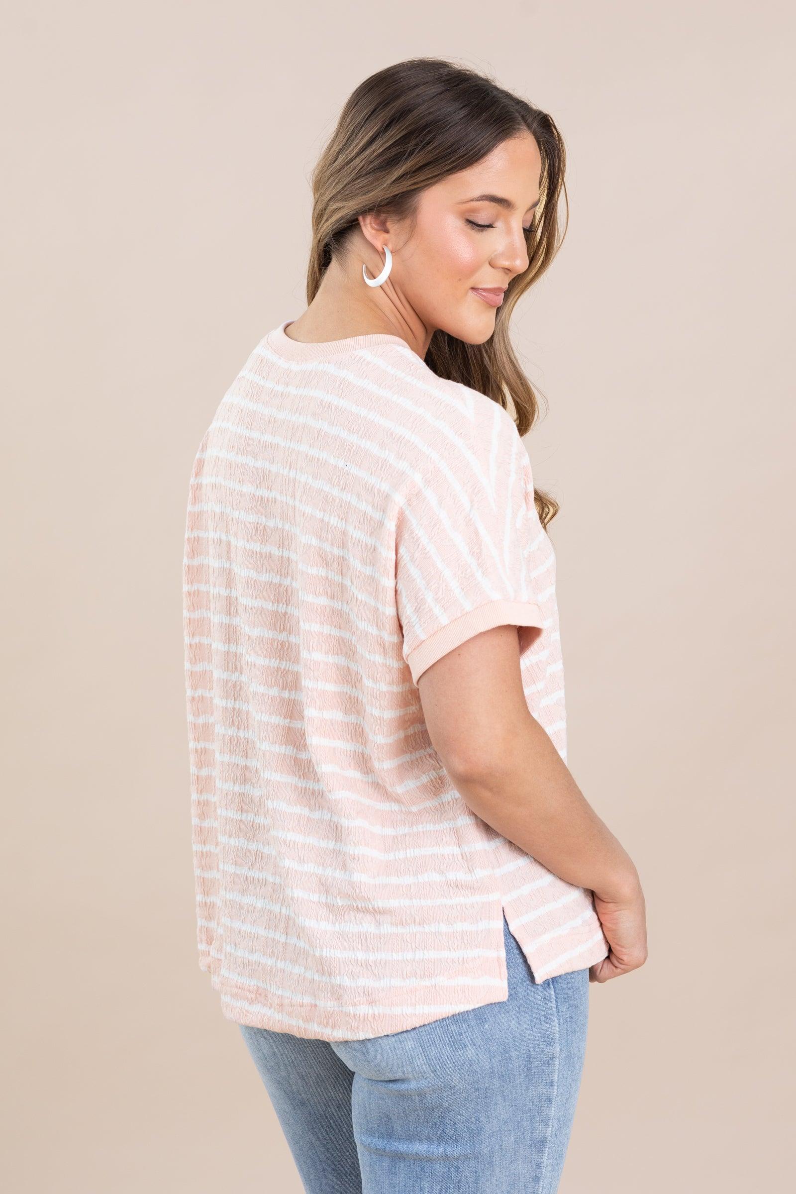 Peach Textured Stripe Knit Top Product Image