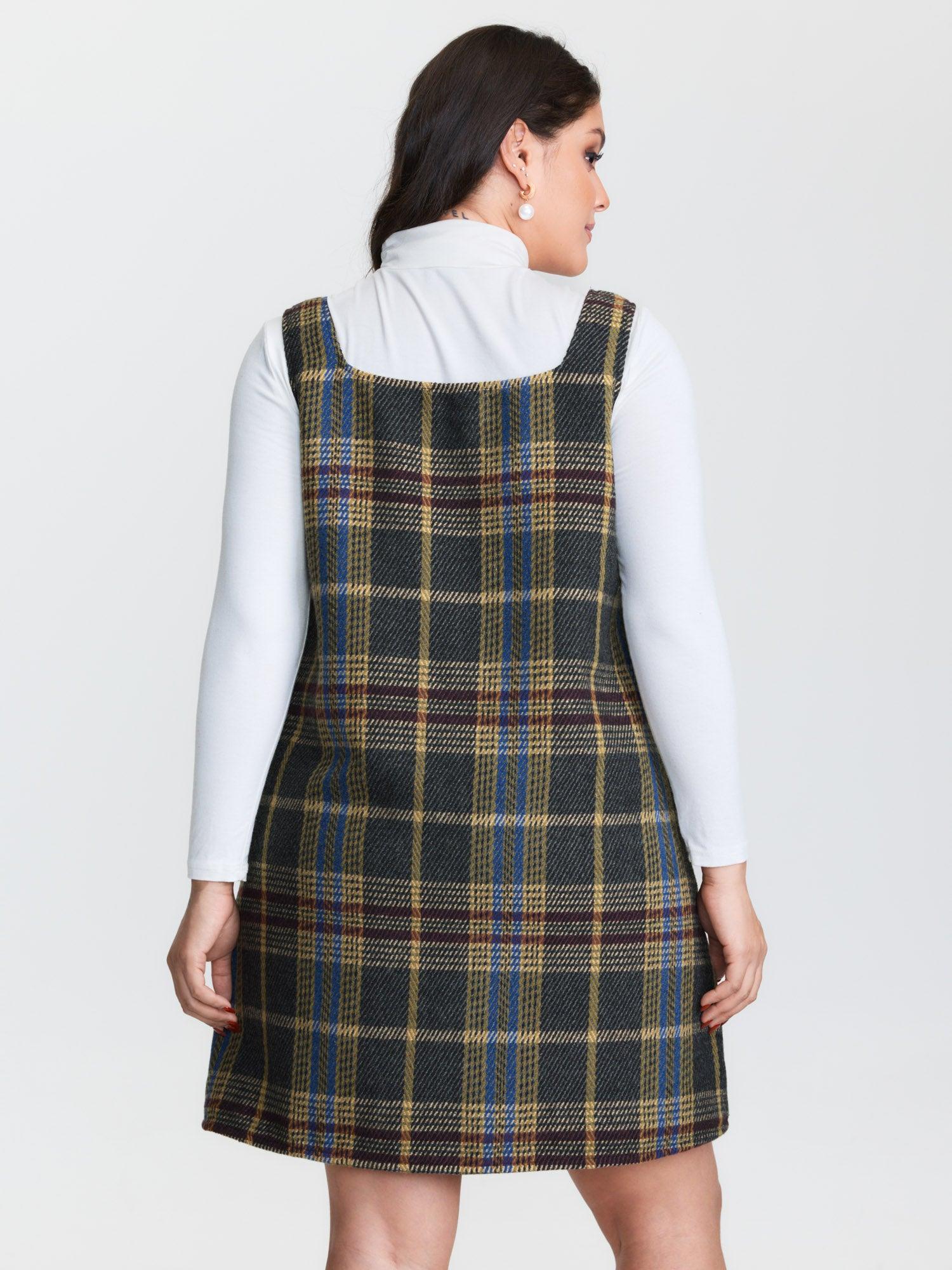 Plaid Pattern Slant Pockets Knee Dress Female Product Image