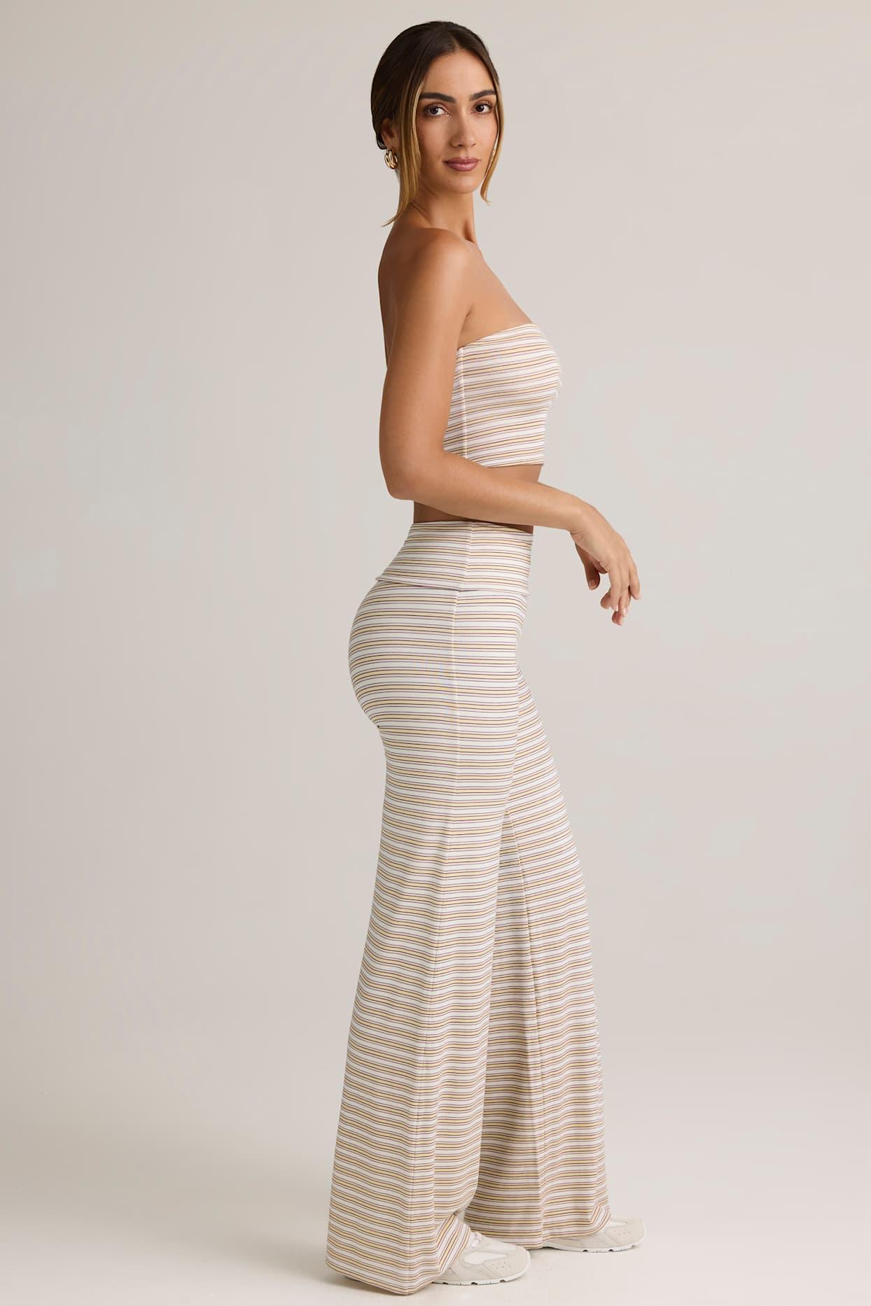 Modal Foldover Wide-Leg Trousers in Pink & Yellow Stripe Product Image