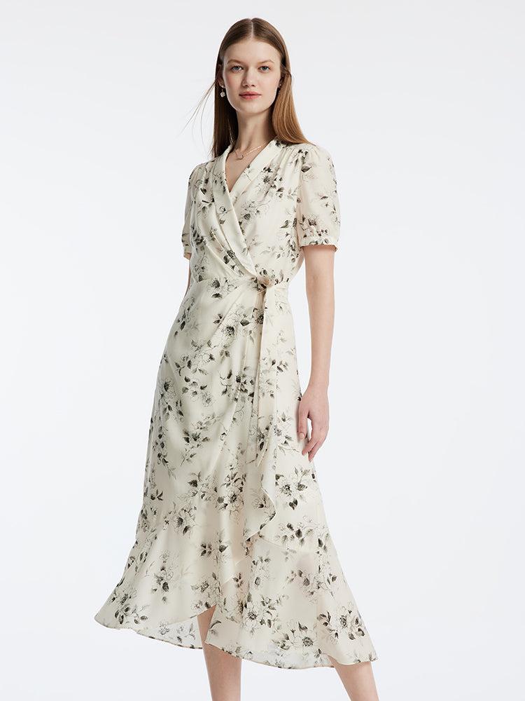Acetate Ink Floral Print Wrap Midi Dress Product Image