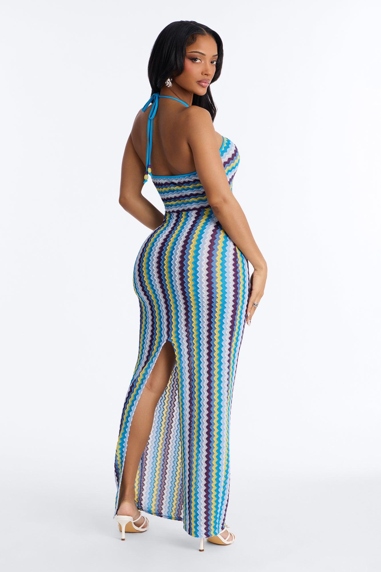 Deep Sea Swim Knit Cover Up Dress - Blue/combo Female Product Image