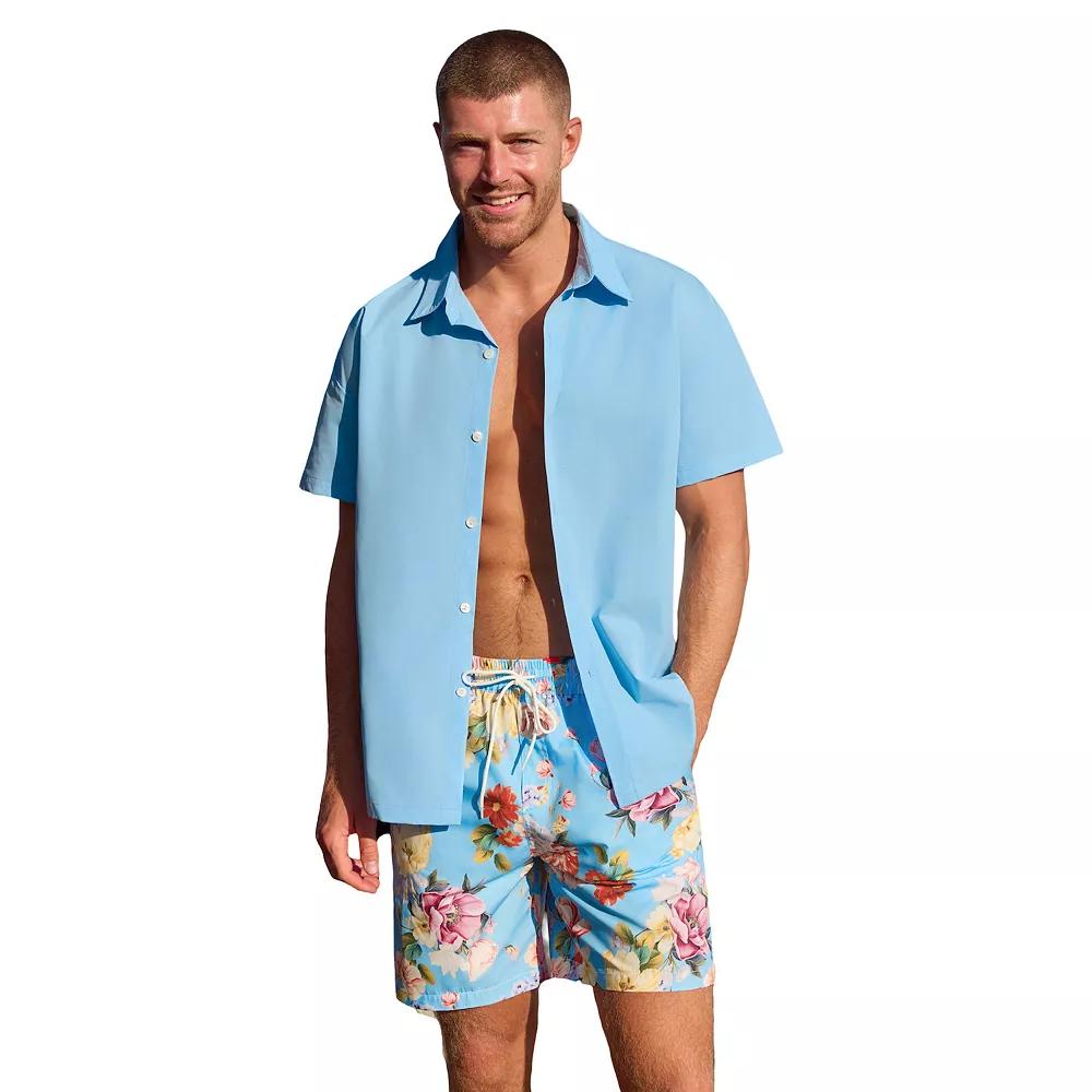 Men's Cupshe Blue Button Up Shirt, Size: Large Product Image