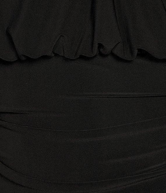 Betsy & Adam Beaded Boat Neck Long Sleeves Shirred Bodice Sheath Dress Product Image