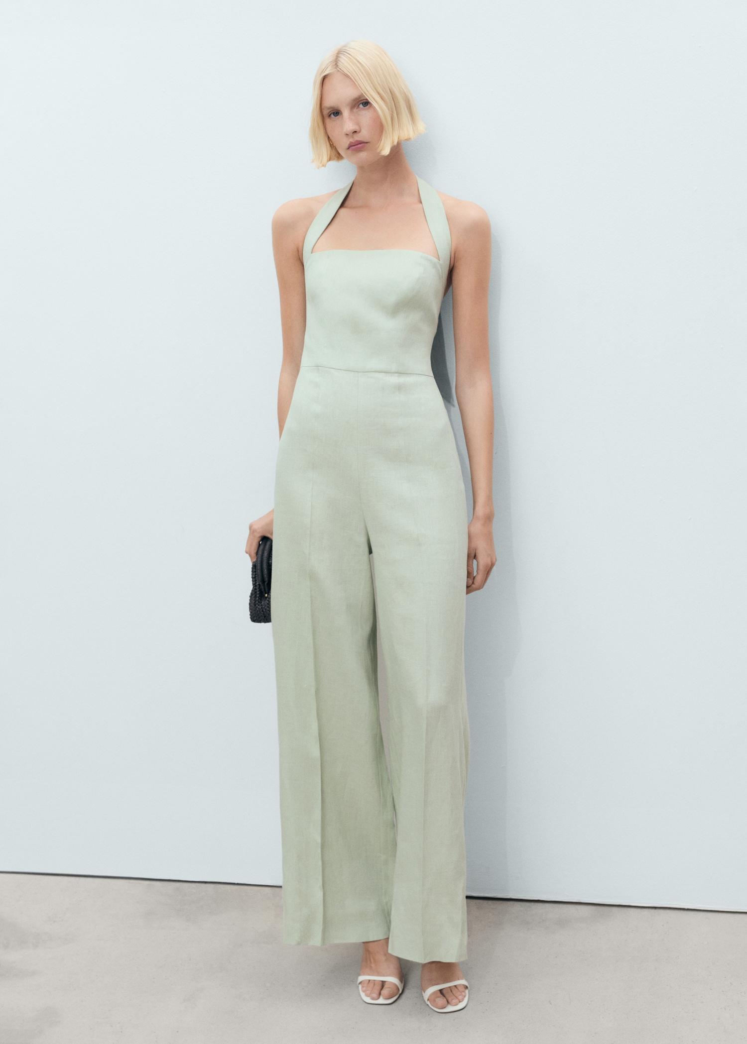 Linen halter jumpsuit - Women | MANGO USA Product Image