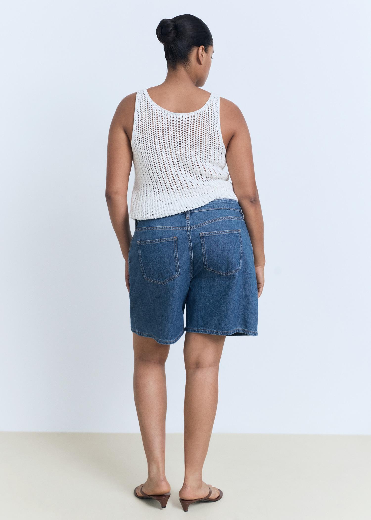 Mid-rise denim bermuda shorts with pleats - Women | MANGO USA Product Image