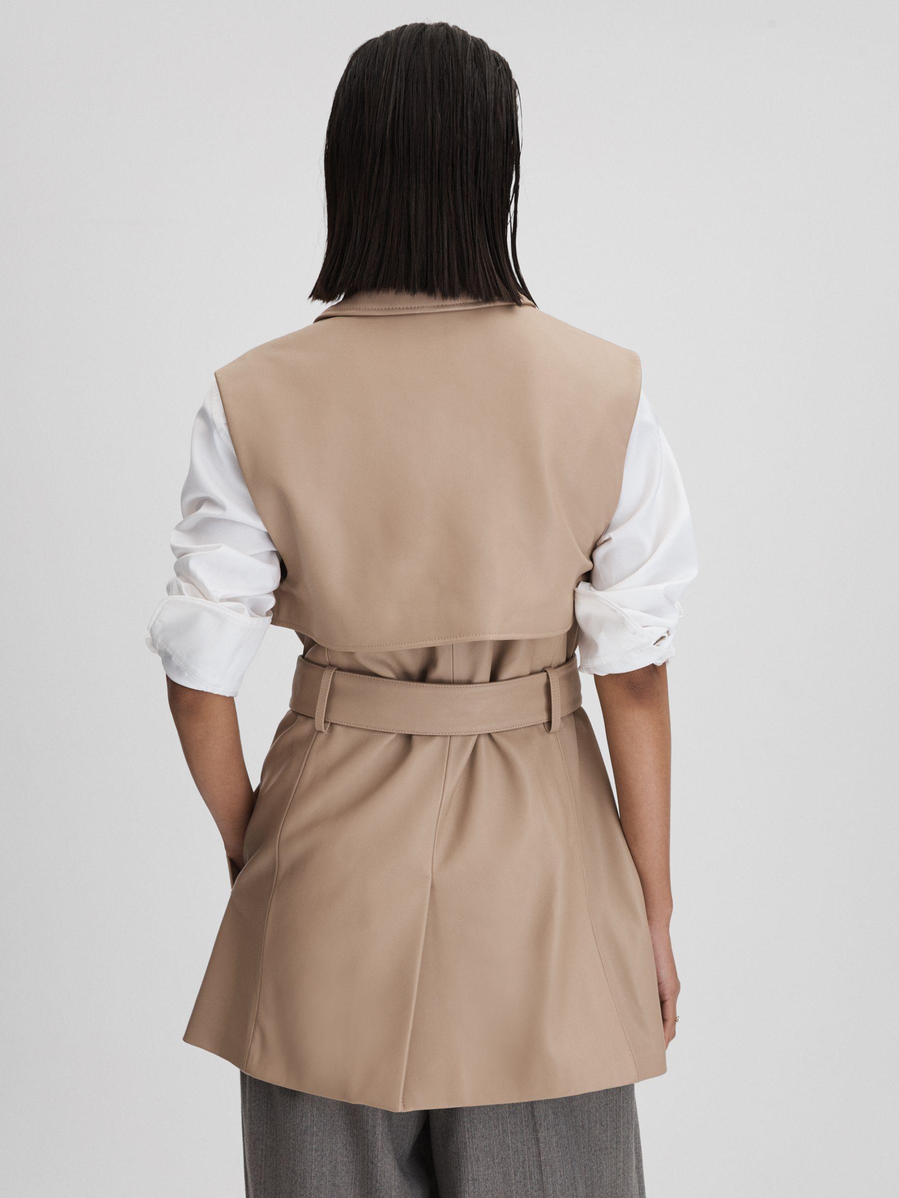 Leather Double Breasted Gilet in Neutral Product Image