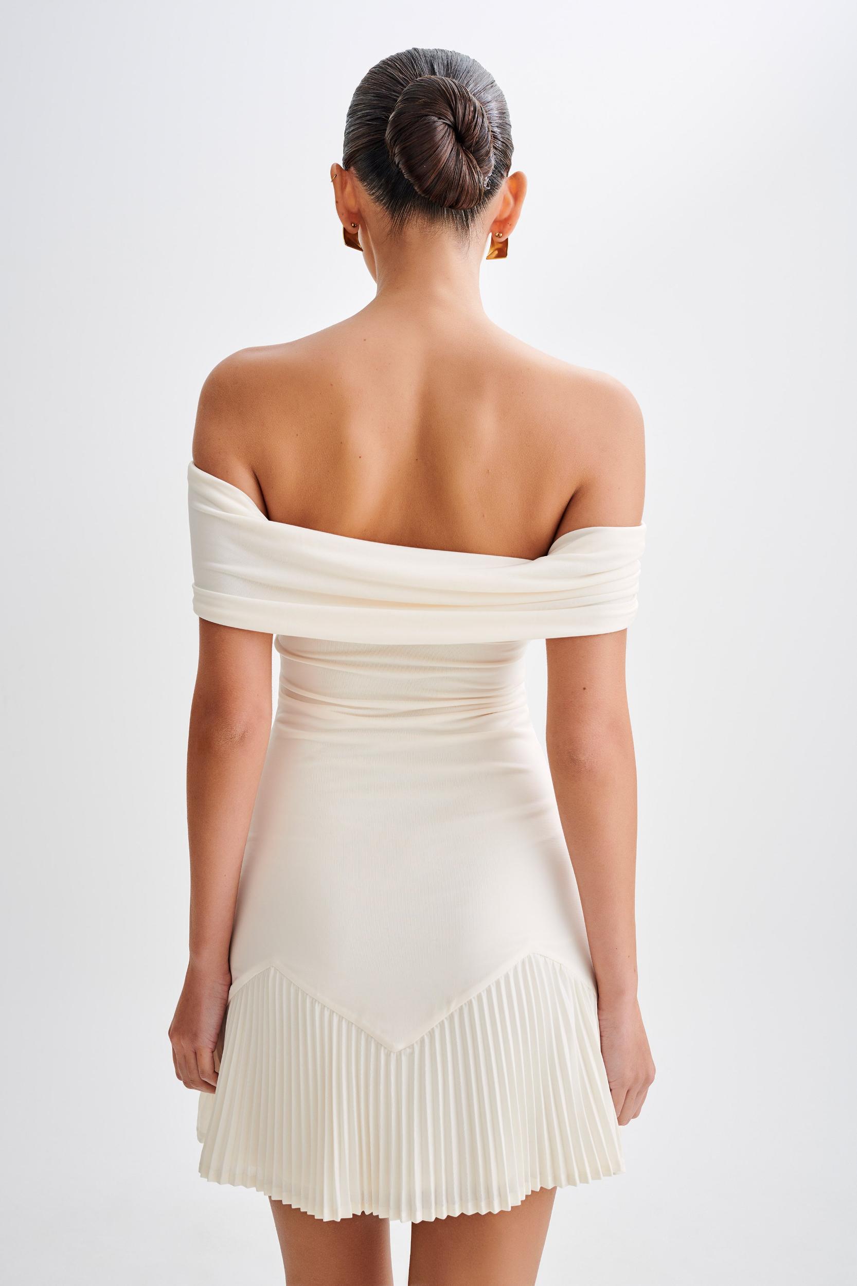 Melina Slinky Off Shoulder Mini Dress - Ivory Product Image