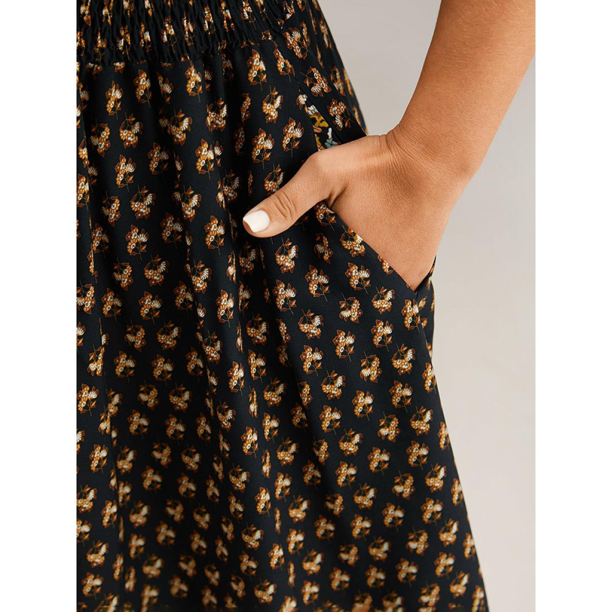 Plus Size Bandana Print Wrap Shirred Batwing Sleeve Dress Black Women Vacation Printed V-neck Short sleeve Curvy Midi Dress BloomChic 12/L Product Image