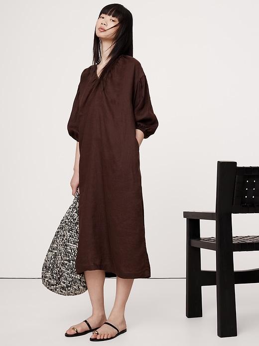 Linen V-Neck Maxi Dress Product Image