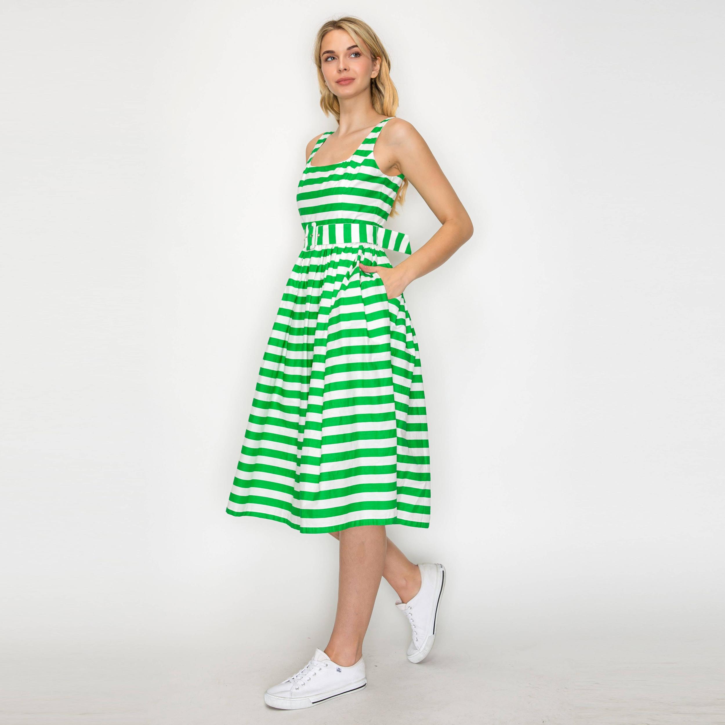 Lucky Green Stripe Classic Midi Dress Product Image