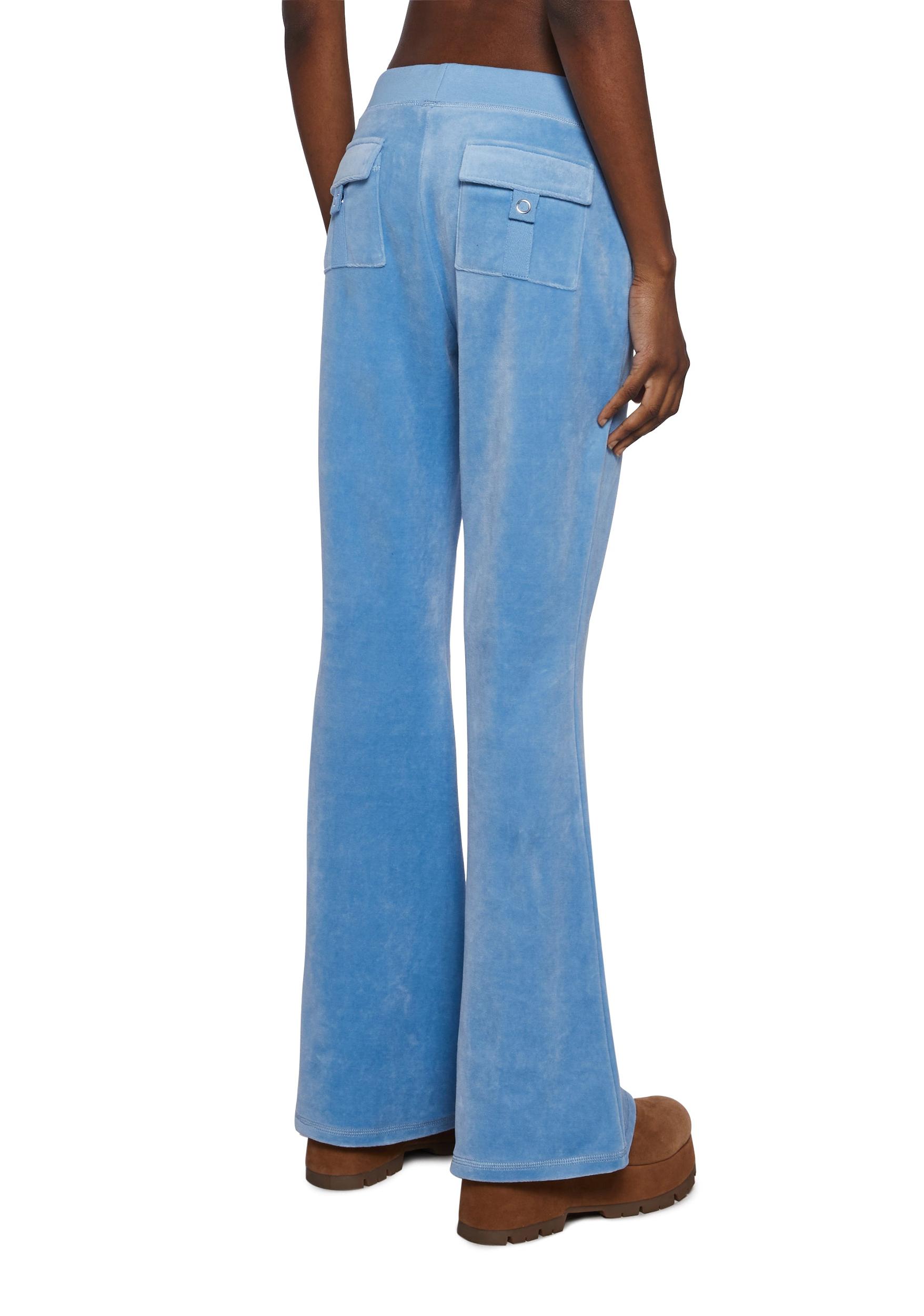 Juicy Couture Crown Heritage Cotton Velour Track Pants - Blue Product Image