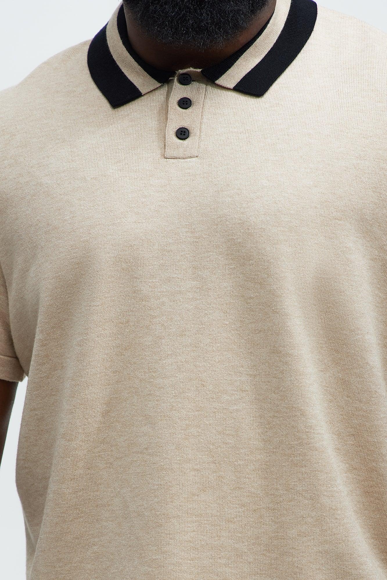Contrast Collar Knit Polo - Tan Product Image