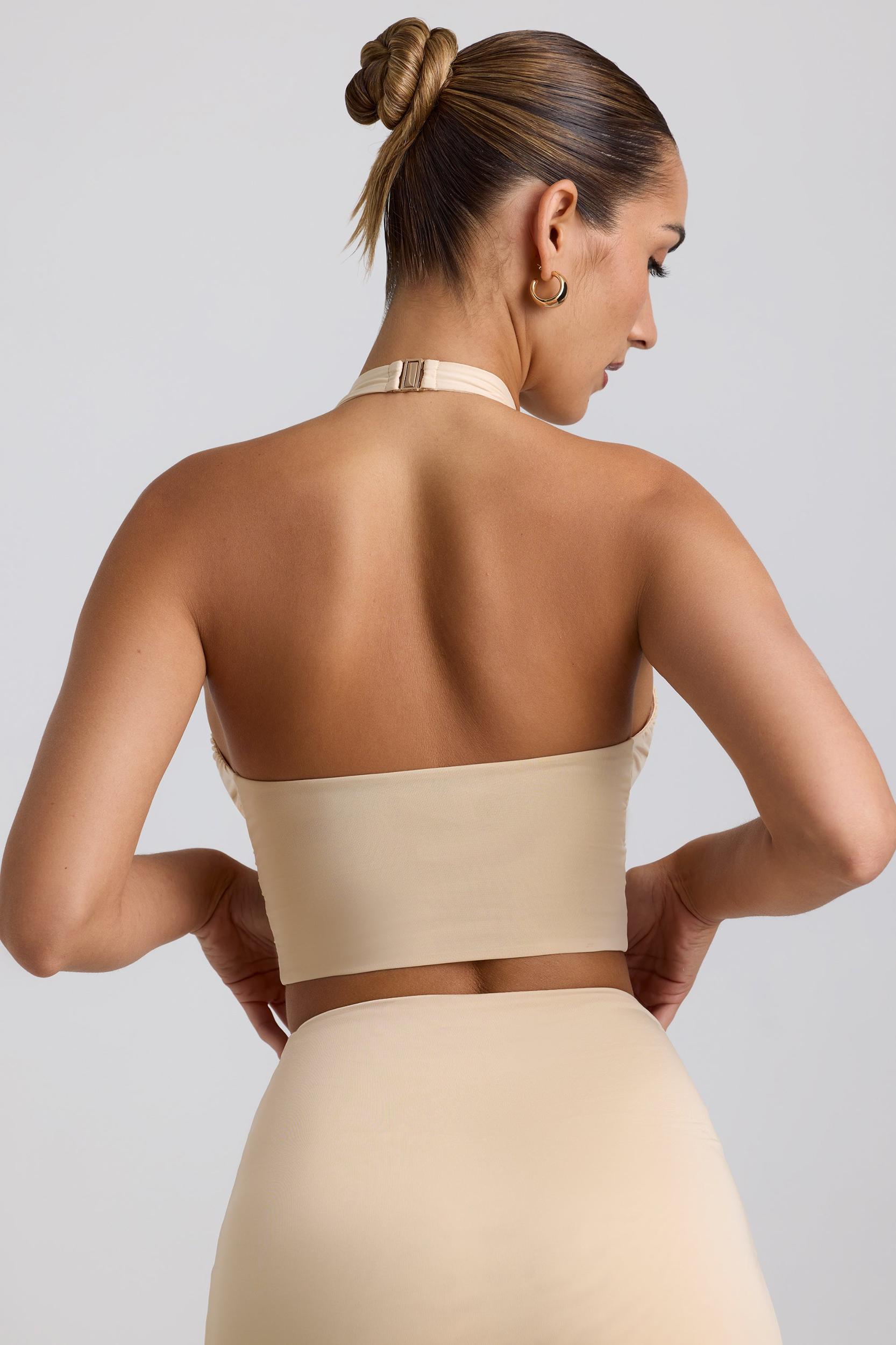 Slinky Jersey Ruched Halterneck Top in Buttercream Product Image