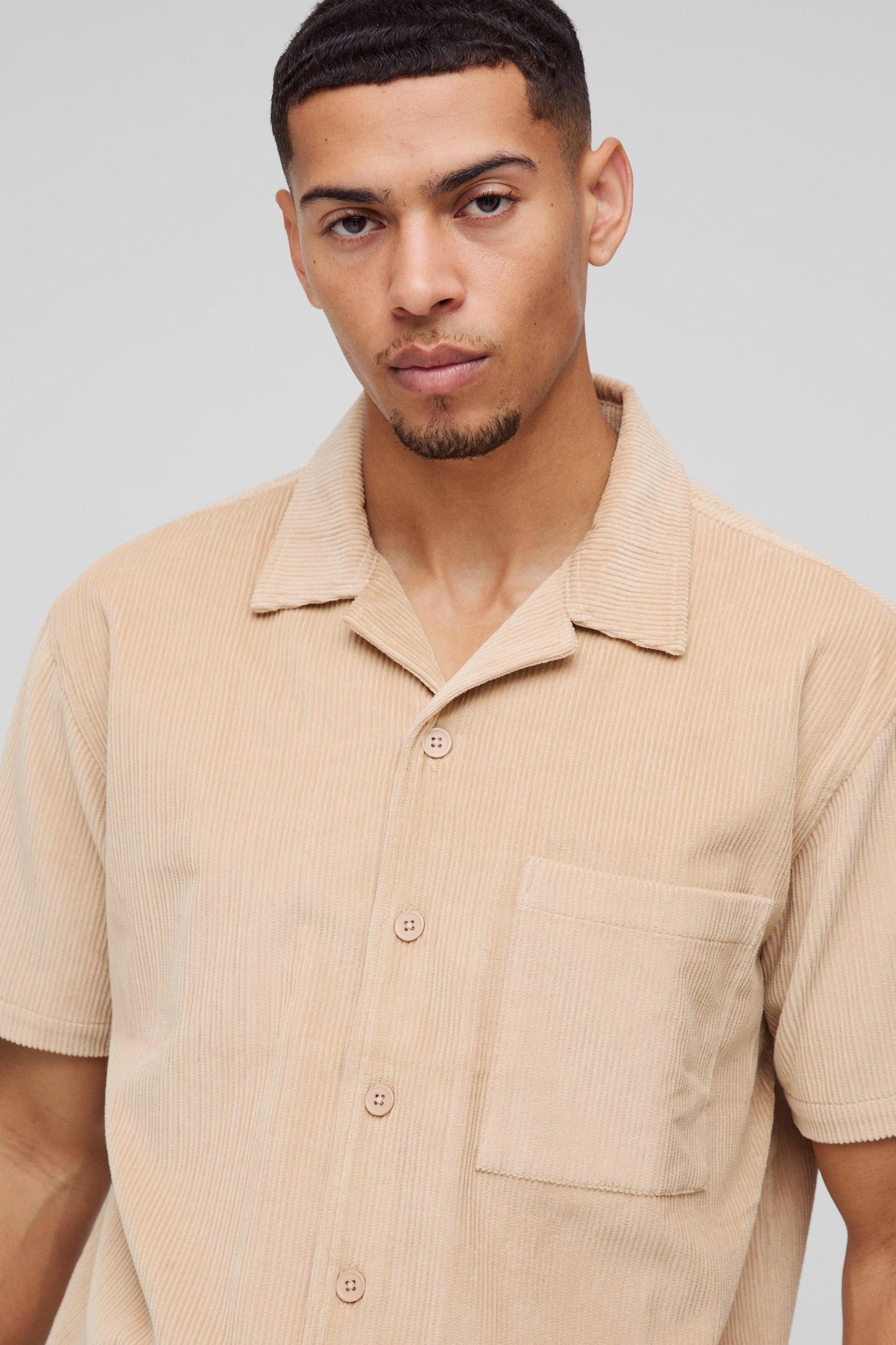 Boxy Acid Wash Corduroy Shirt | boohooMAN USA Product Image