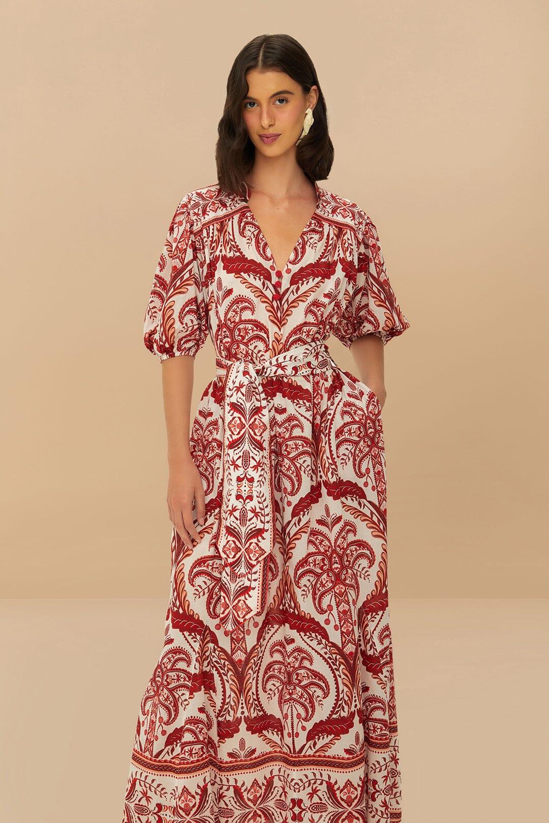 Off-White Green Floral Cascade LENZING™ ECOVERO™ Euroflax™ Midi Dress Product Image