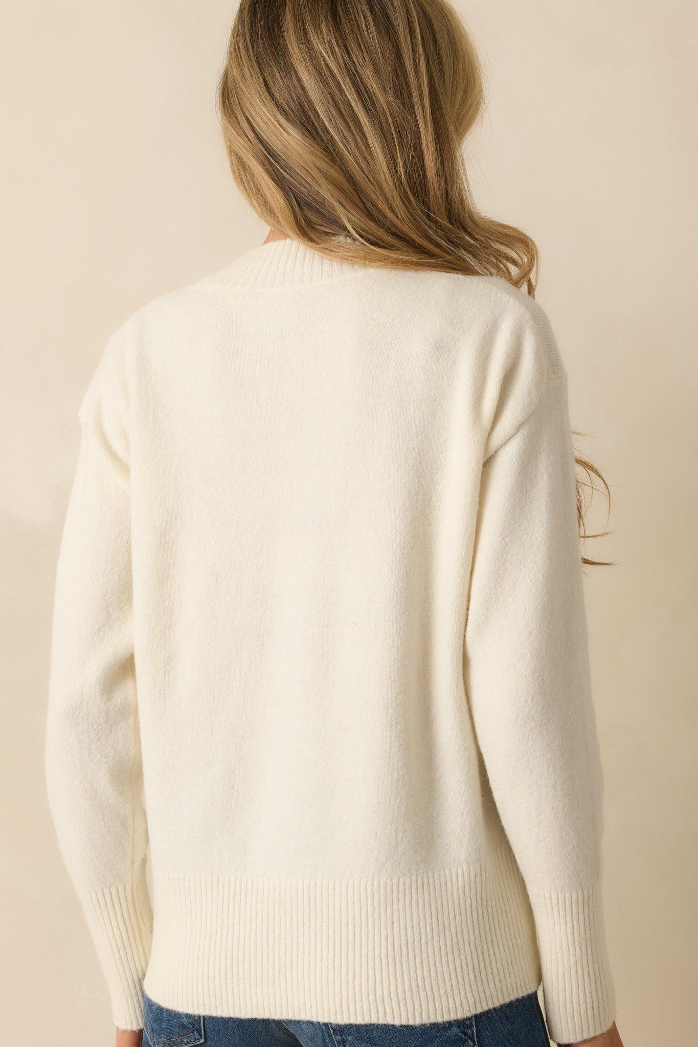 What’s Your Story Ivory Knit Long Sleeve V-Neck Sweater L / Ivory Product Image