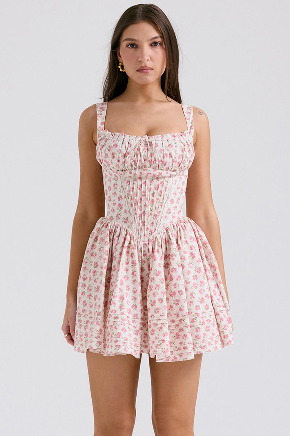 Natassia  white rosebud print cotton mini dress Product Image