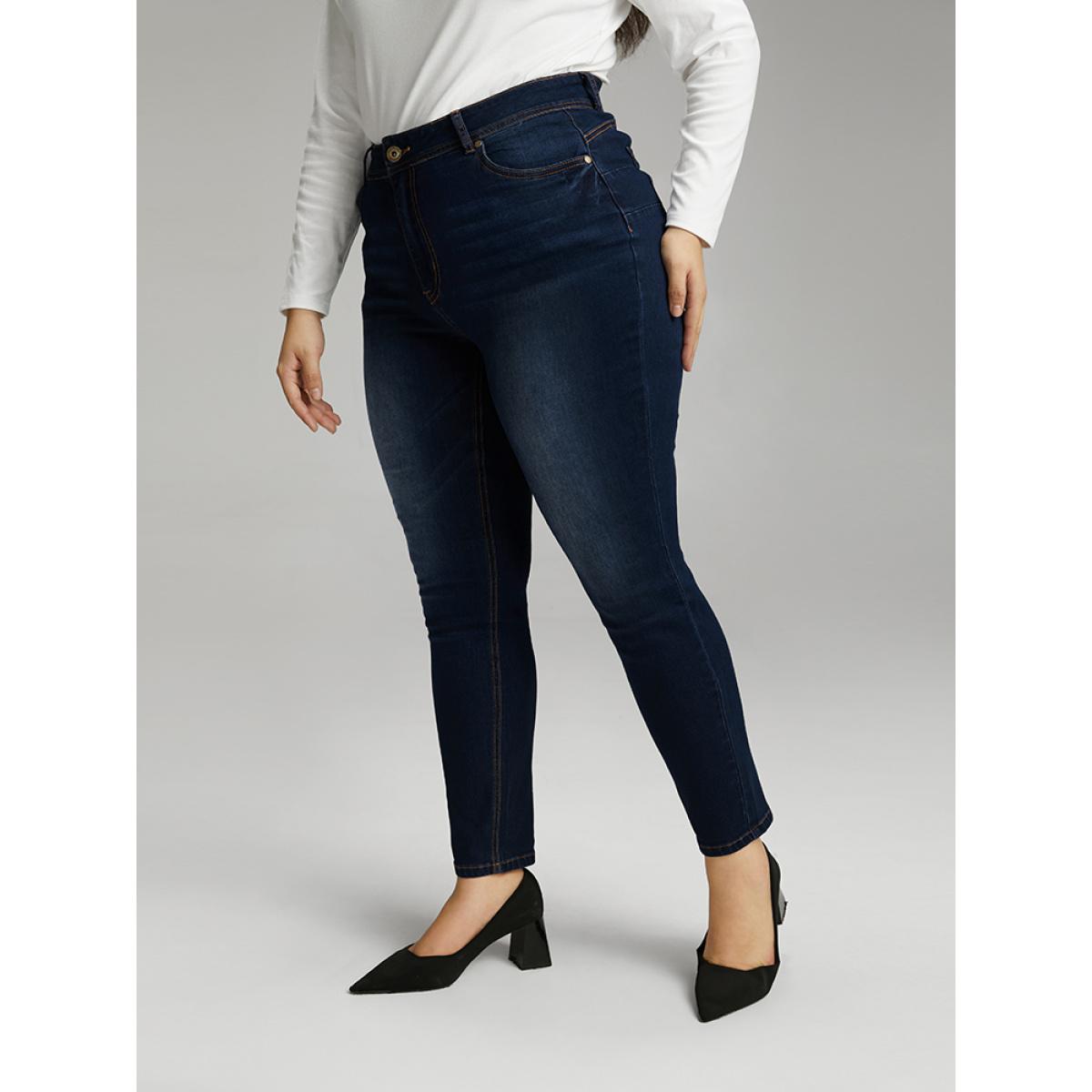 Plus Size Skinny Dark Wash Zipper Fly Jeans Women Indigo Casual Plain Plain High stretch Pocket Jeans BloomChic 22/3X Product Image