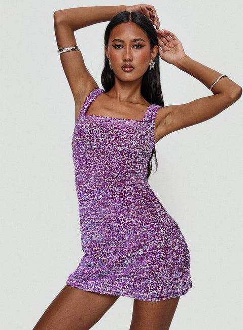 Miss Me Sequin Mini Dress Purple Product Image